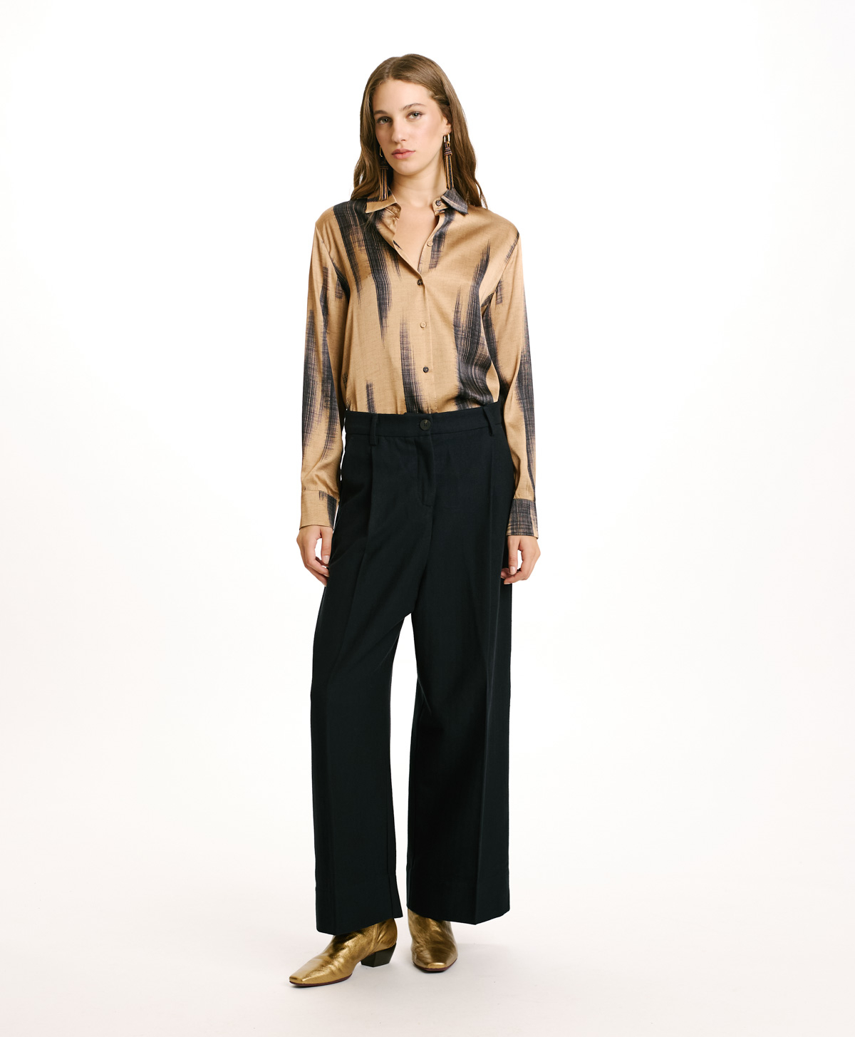GRECALE BIS PANTS IN CHEVRON COTTON/WOOL - BLUE - Momonì