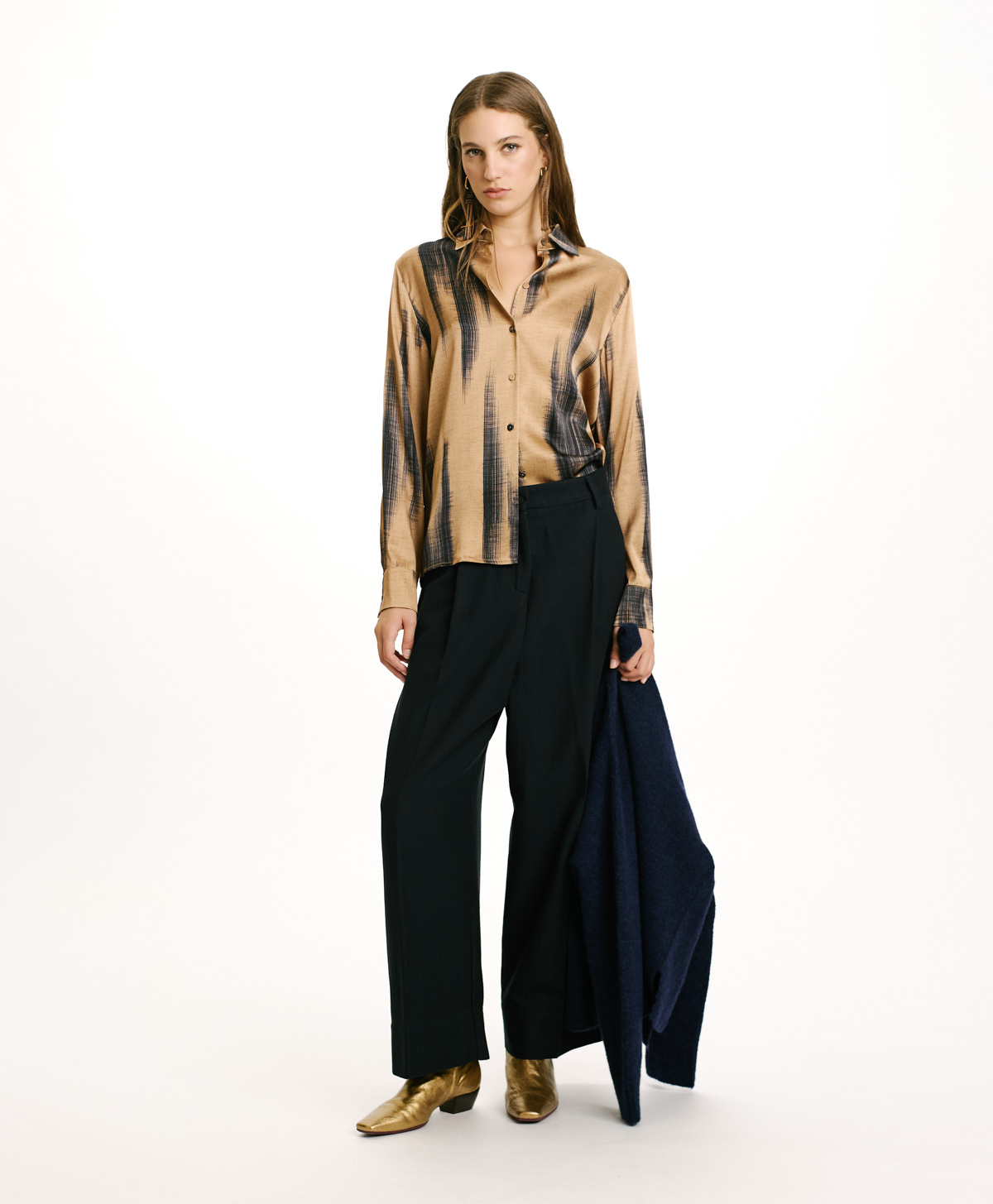 GRECALE BIS PANTS IN CHEVRON COTTON/WOOL - BLUE - Momonì