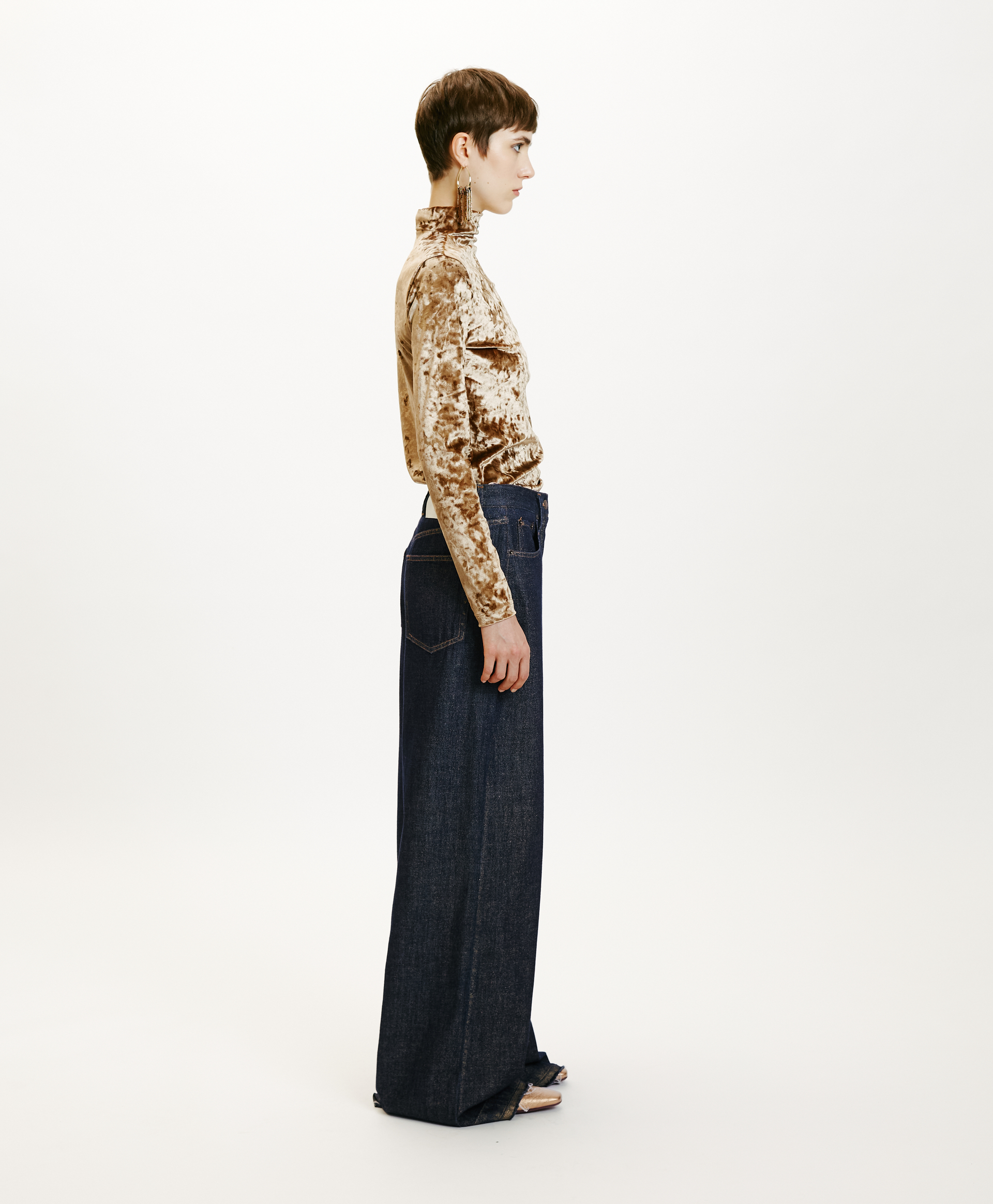 AOKI PANTS IN LAMINATED DENIM - BLUE/GOLD - Momonì