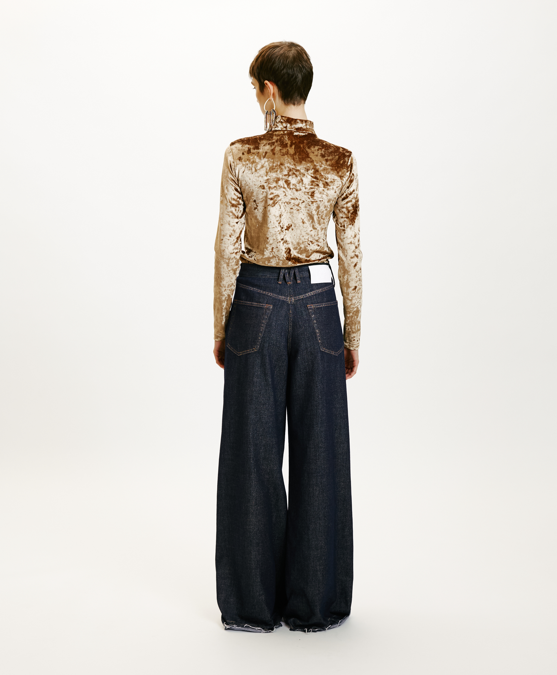 AOKI PANTS IN LAMINATED DENIM - BLUE/GOLD - Momonì
