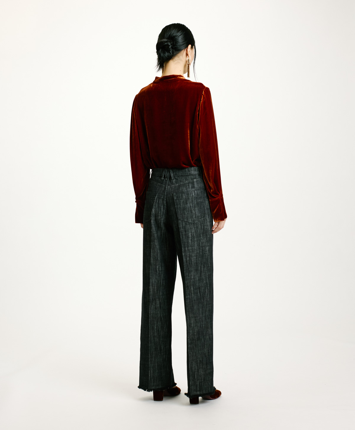 MIYAKO PANTS IN NON-STRETCH COLOURED DENIM - BLACK - Momonì