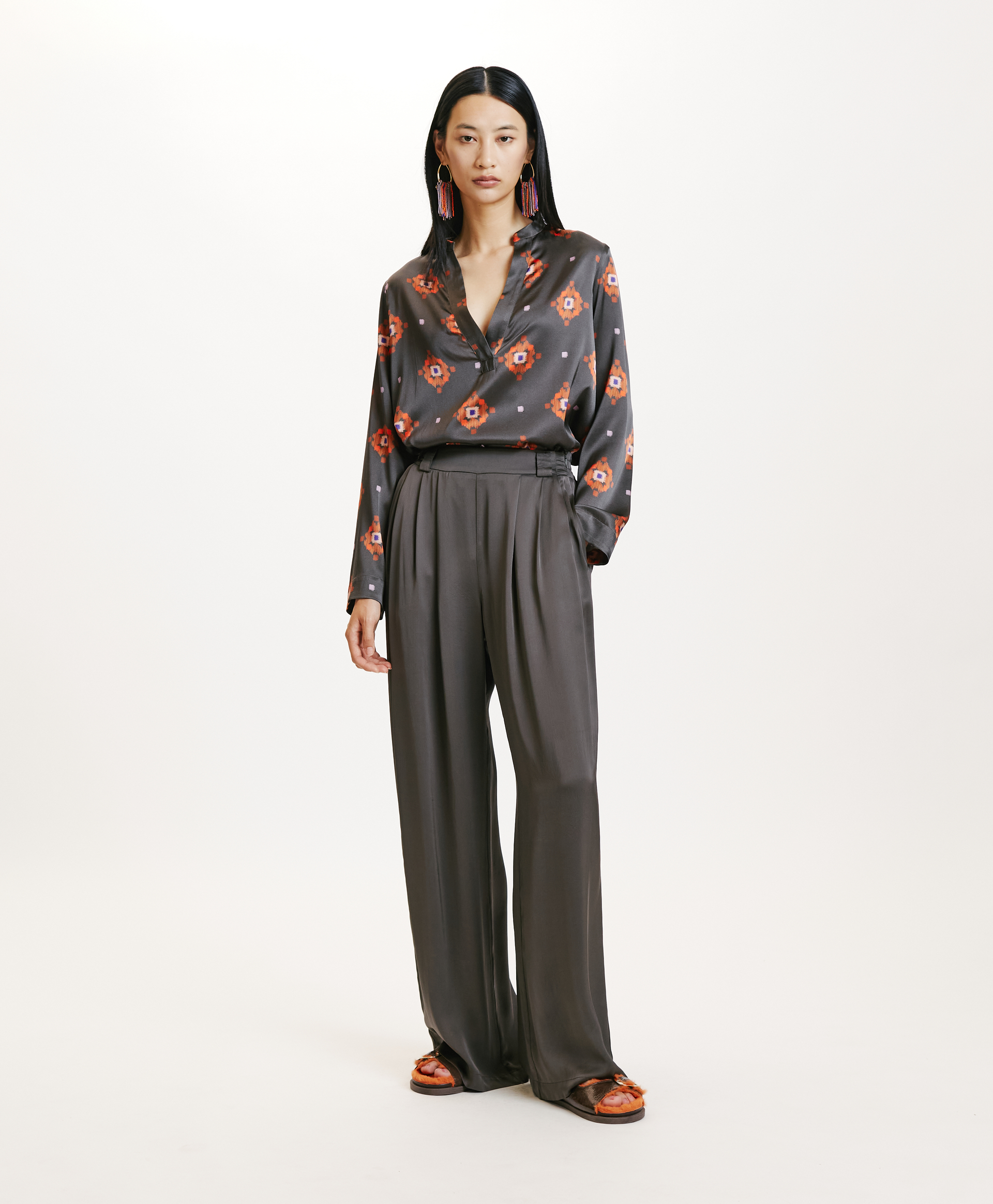 LANZAROTE PANTS BIS 2 IN WASHED SILK - MILITARY GREEN - Momonì