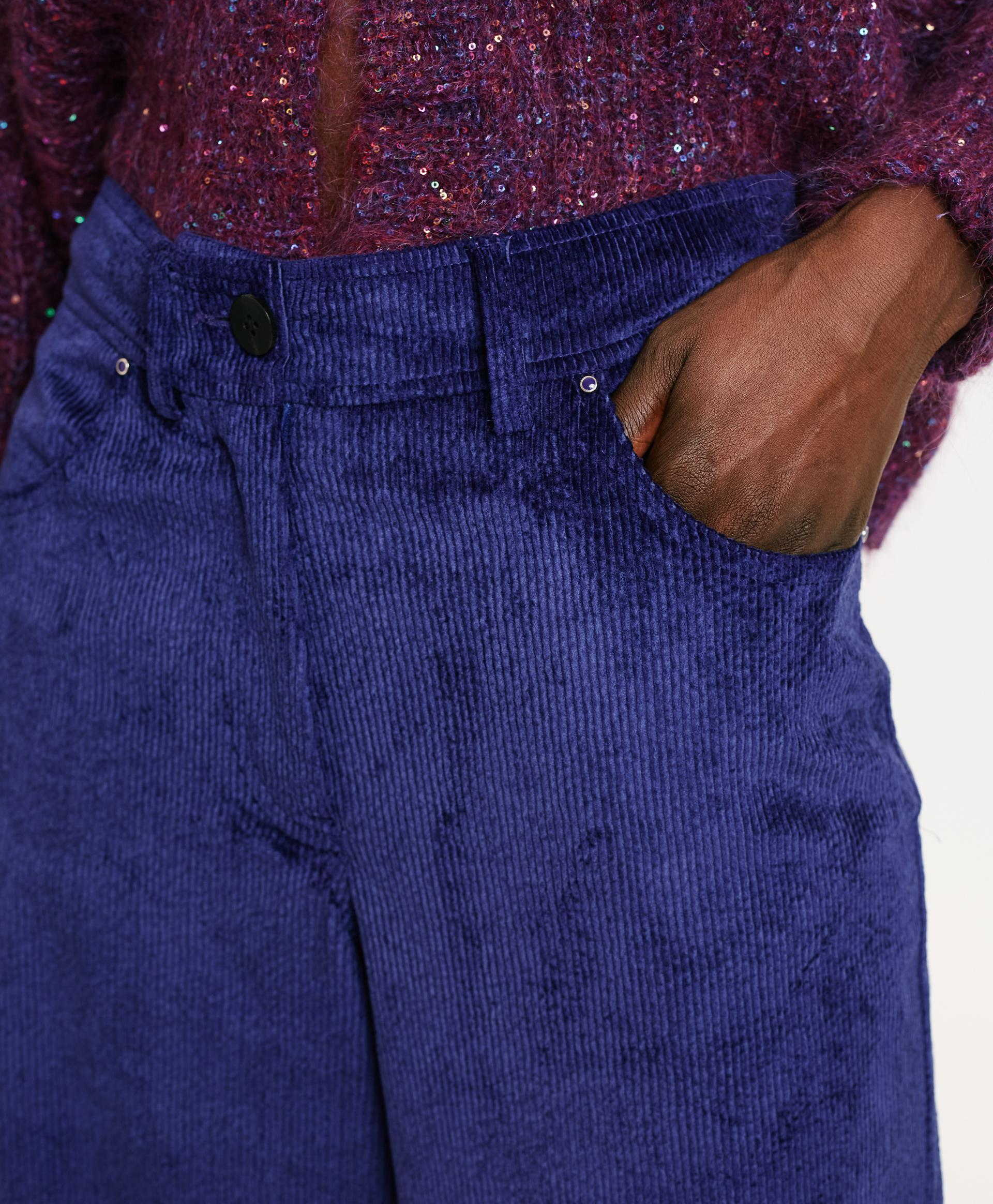 GUSTAVE PANTS IN STRETCH CORDUROY - BLUE - Momonì