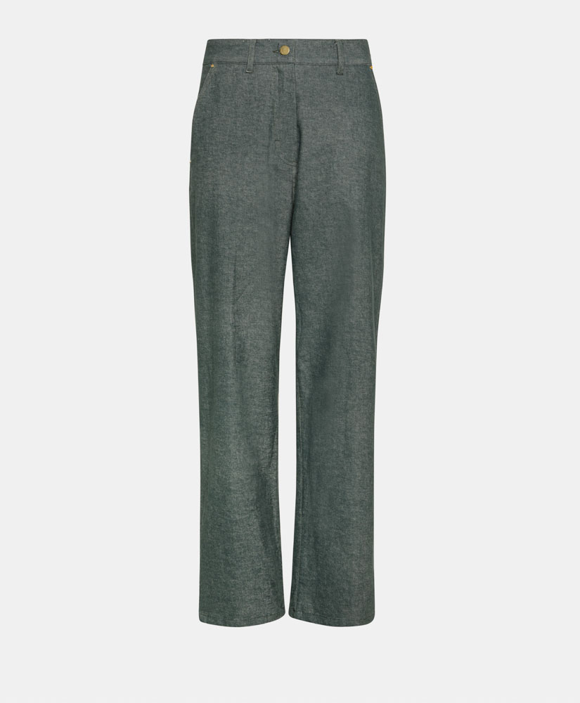 FUCSIA BIS PANTS IN STRETCH COTTON/WOOL DENIM - FOREST - Momonì