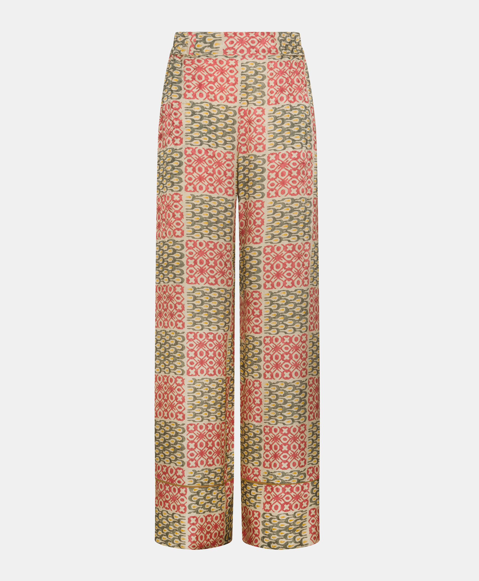 DAIKI PANTS IN PRINTED JACQUARD VISCOSE - ARMY/CORAL - Momonì