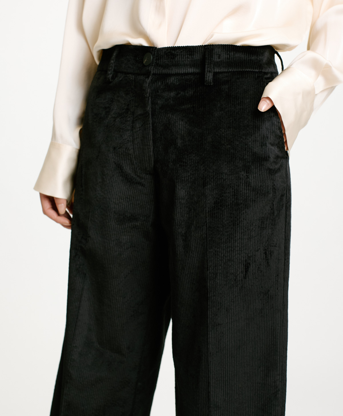 PANTALON DANGO EN VELOURS CÔTELÉ STRETCH - NOIR - Momonì