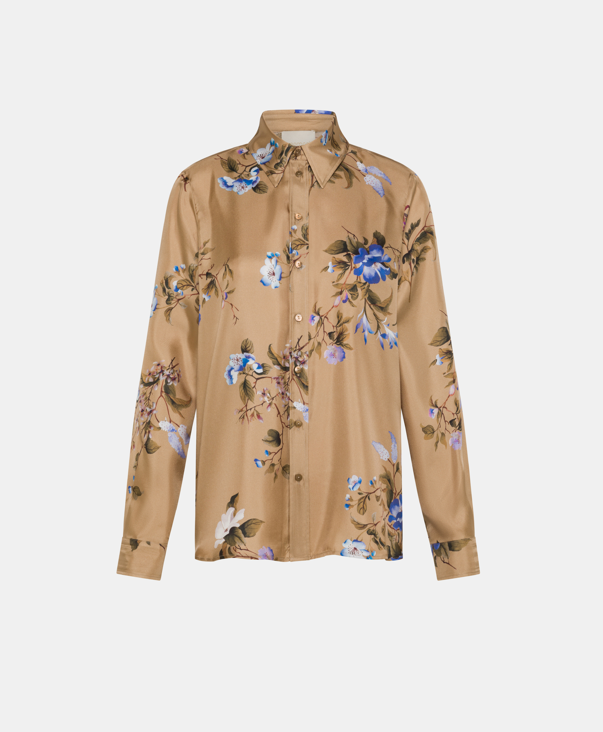 CHEMISIER ARLES EN SERGÉ DE SOIE IMPRIMÉ - TABAC/BLUETTE - Clothing - Momonì