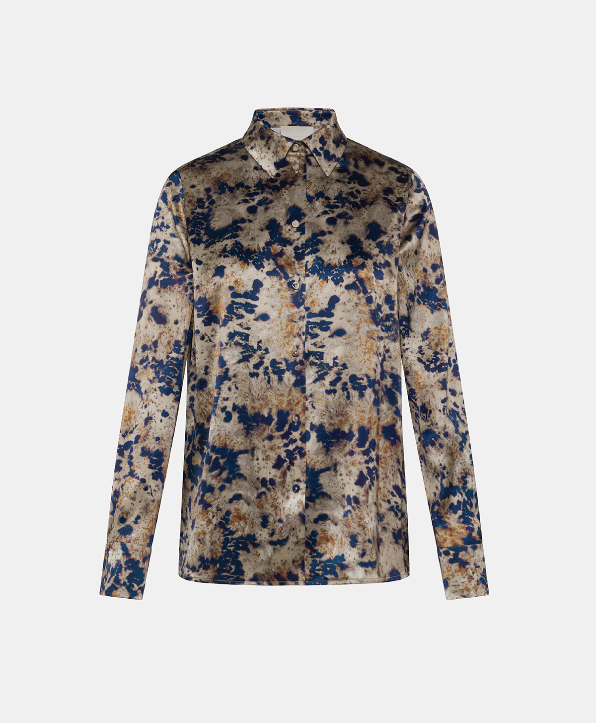 SIMON SHIRT IN PRINTED STRETCH SATIN - MUD/BLUE - Momonì