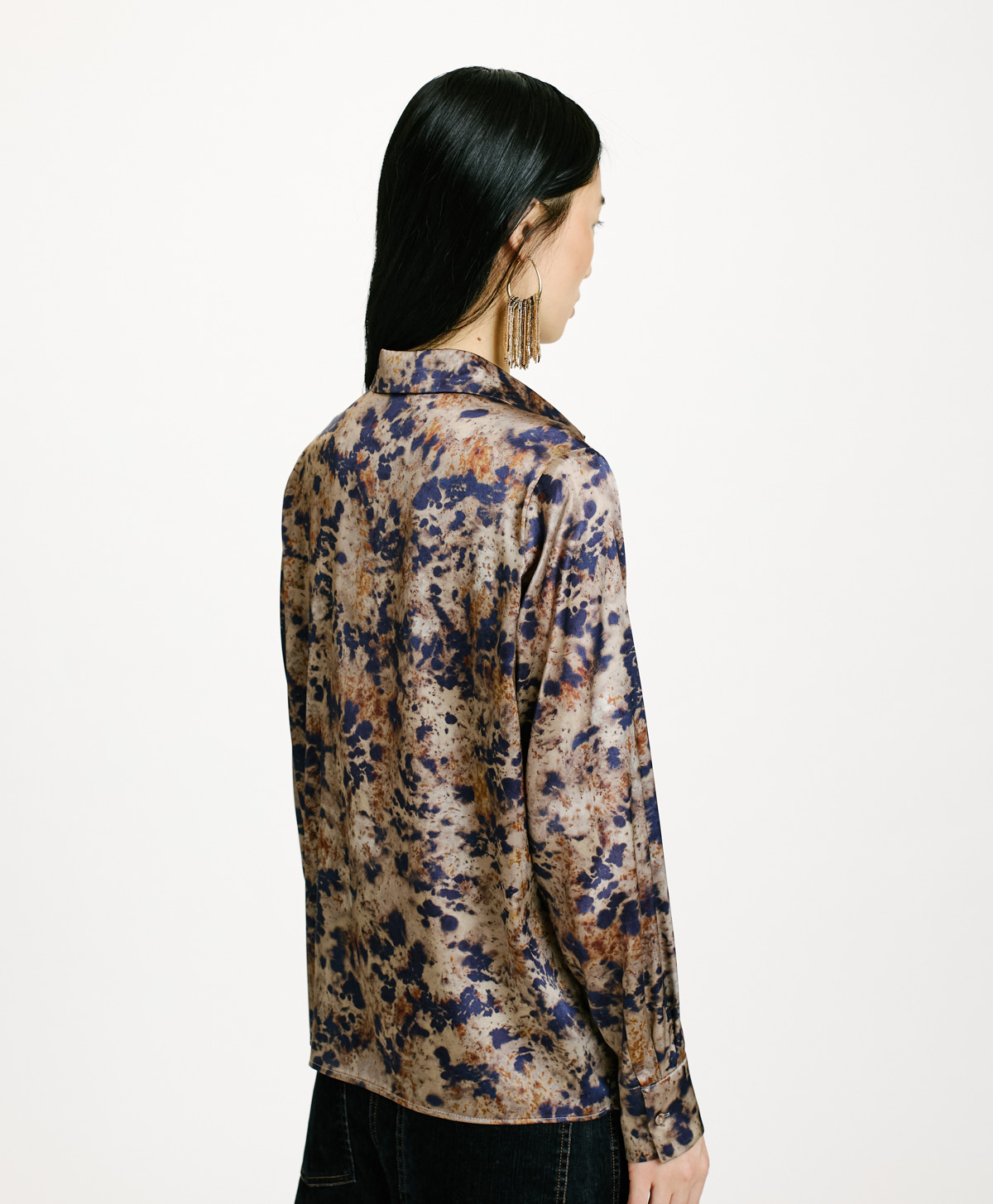 SIMON SHIRT IN PRINTED STRETCH SATIN - MUD/BLUE - Momonì