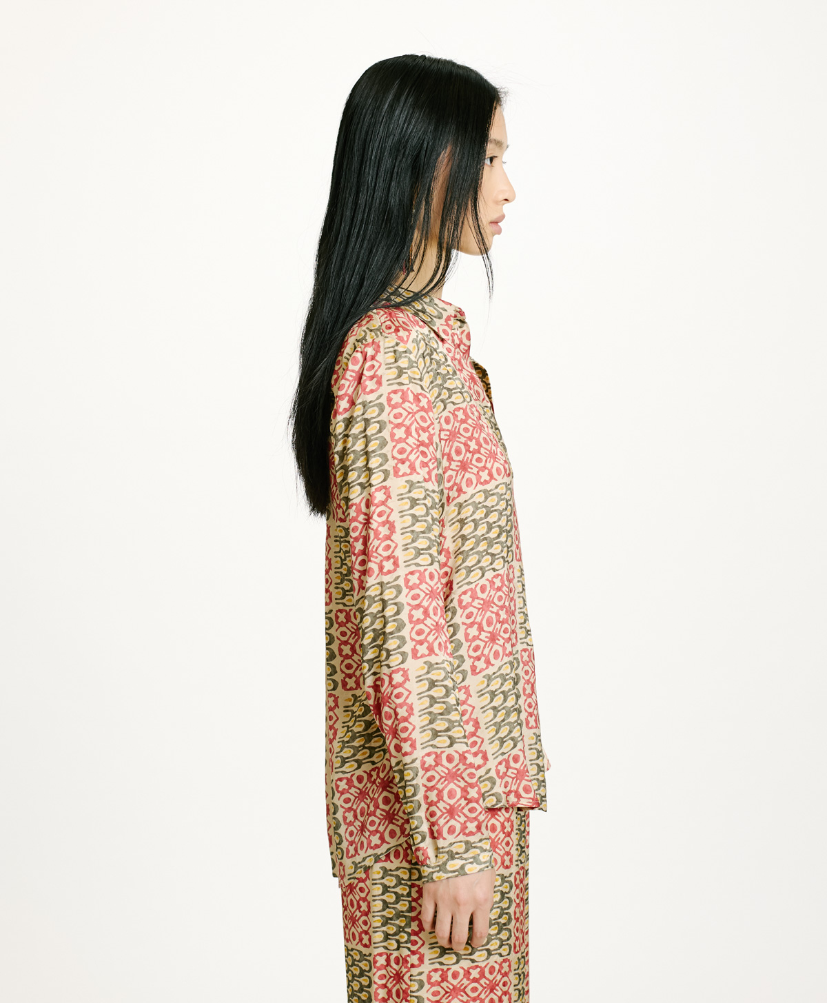 MEUDON SHIRT IN PRINTED JACQUARD VISCOSE - ARMY/CORAL - Momonì