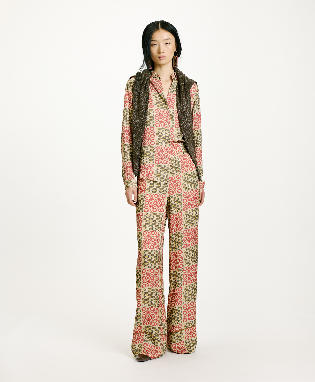 MEUDON SHIRT IN PRINTED JACQUARD VISCOSE - ARMY/CORAL - Momonì