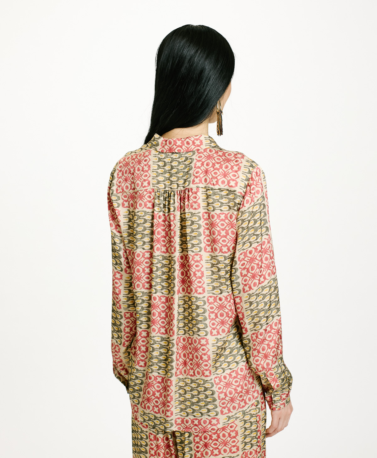 MEUDON SHIRT IN PRINTED JACQUARD VISCOSE - ARMY/CORAL - Momonì