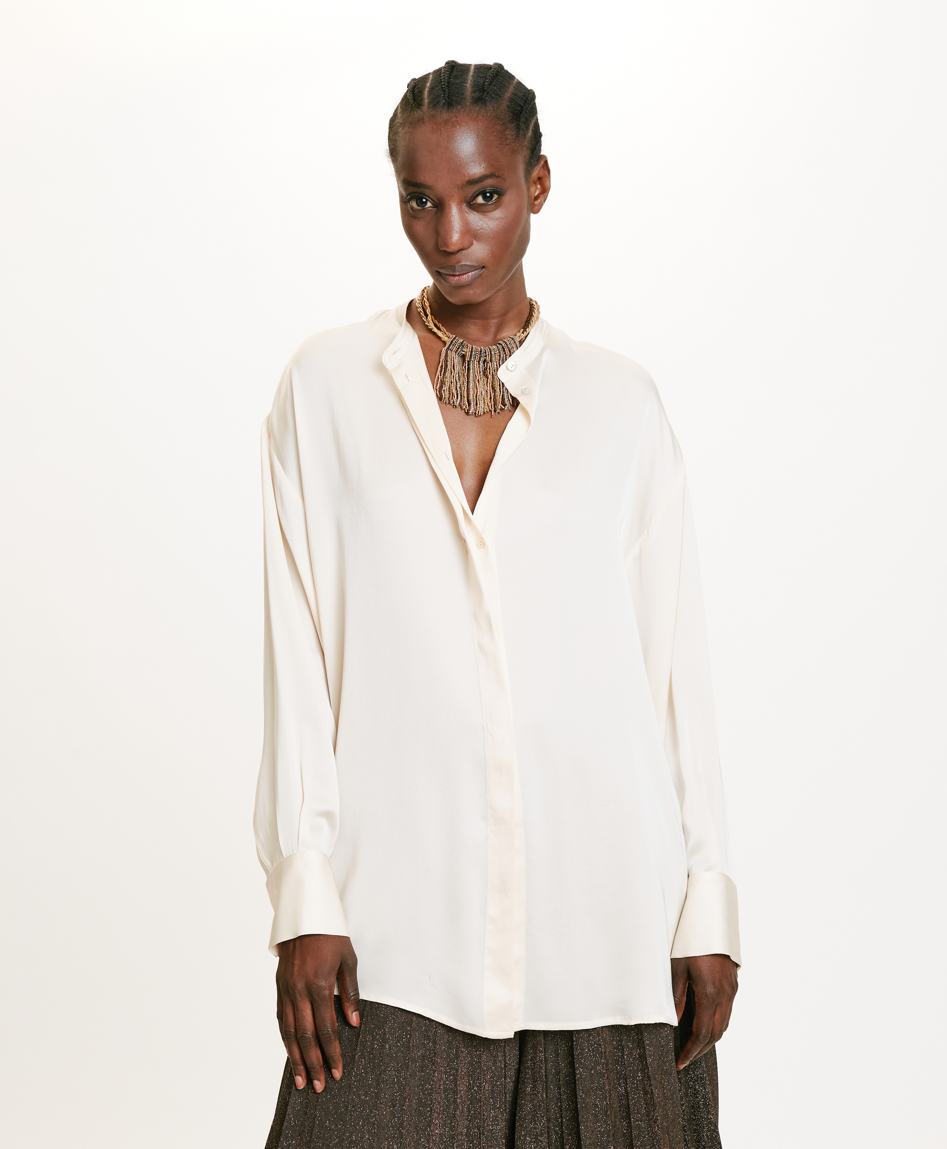 CAMICIA SORA IN SETA LAVATA-CREMA - Momonì