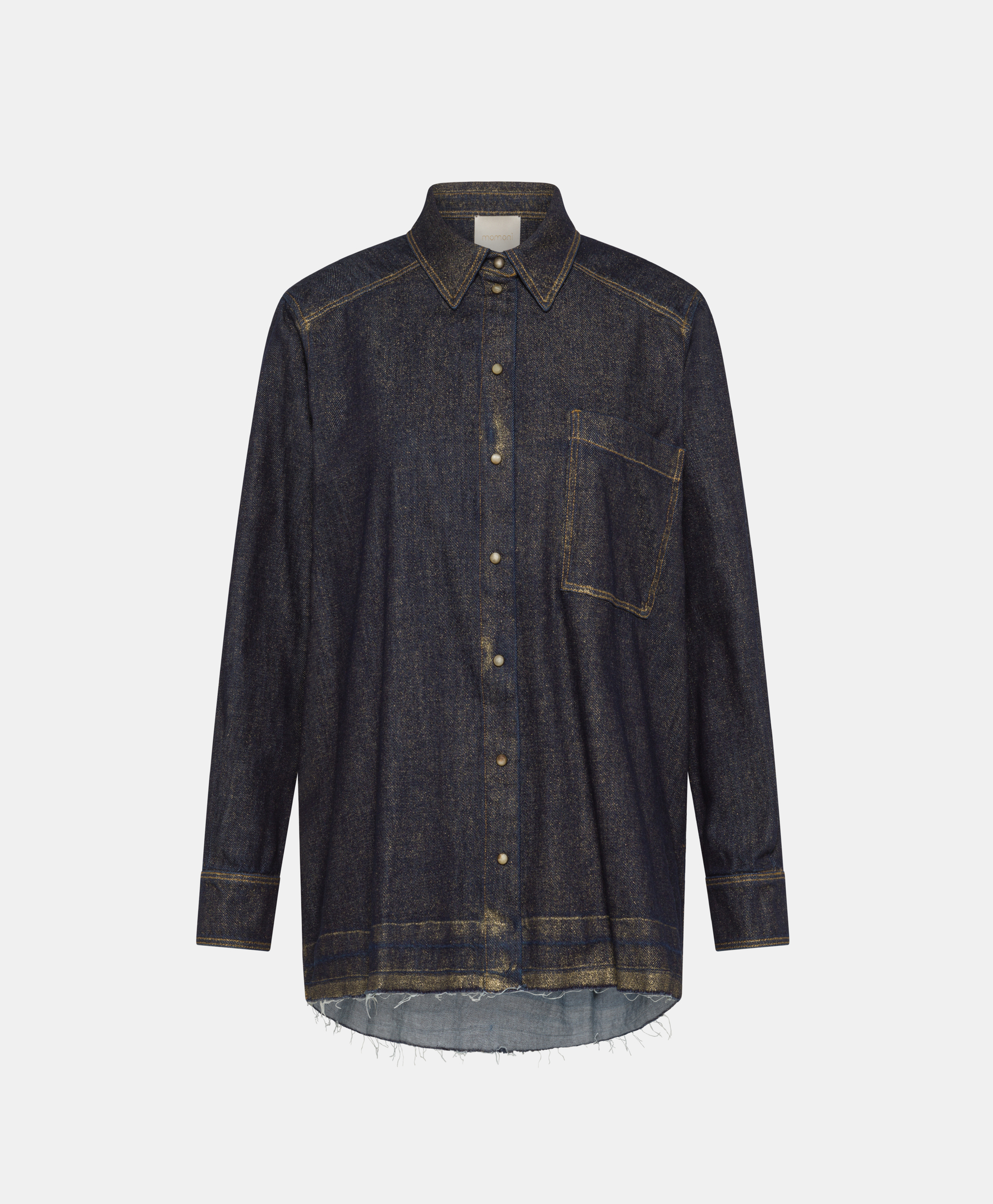 CHEMISE AURA EN DENIM LAMINÉ  - BLEU/OR - Clothing - Momonì