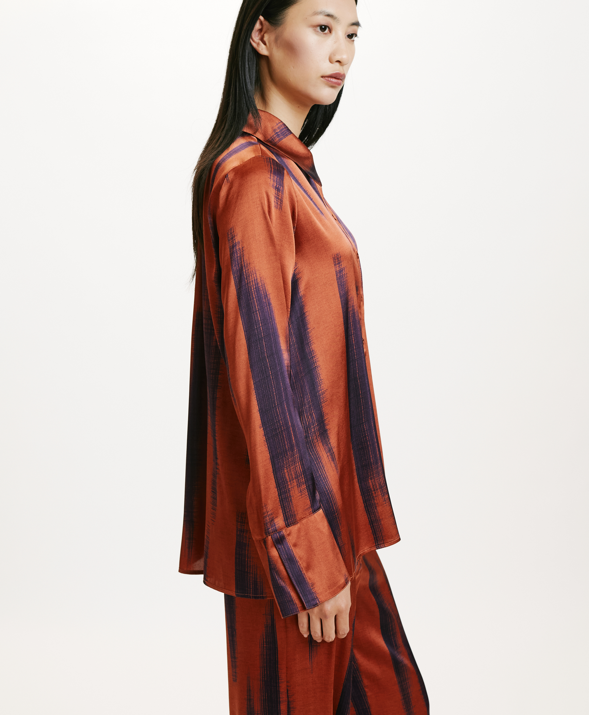 HAKINARI SHIRT IN PRINTED STRETCH SATIN - RUST/INK - Momonì