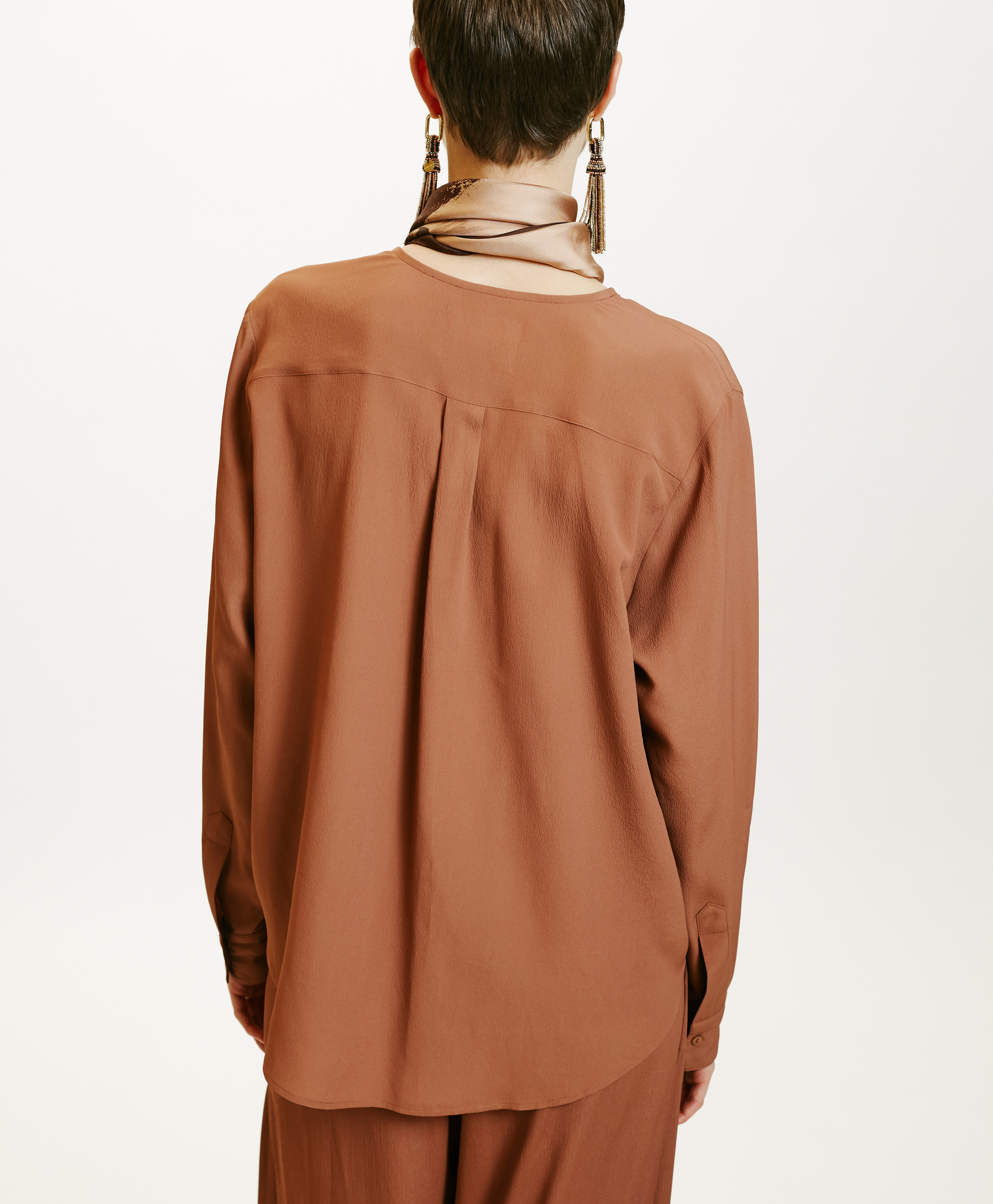 DARUMA SHIRT IN SOLID COLOUR ACETATE SILK - ALMOND - Momonì