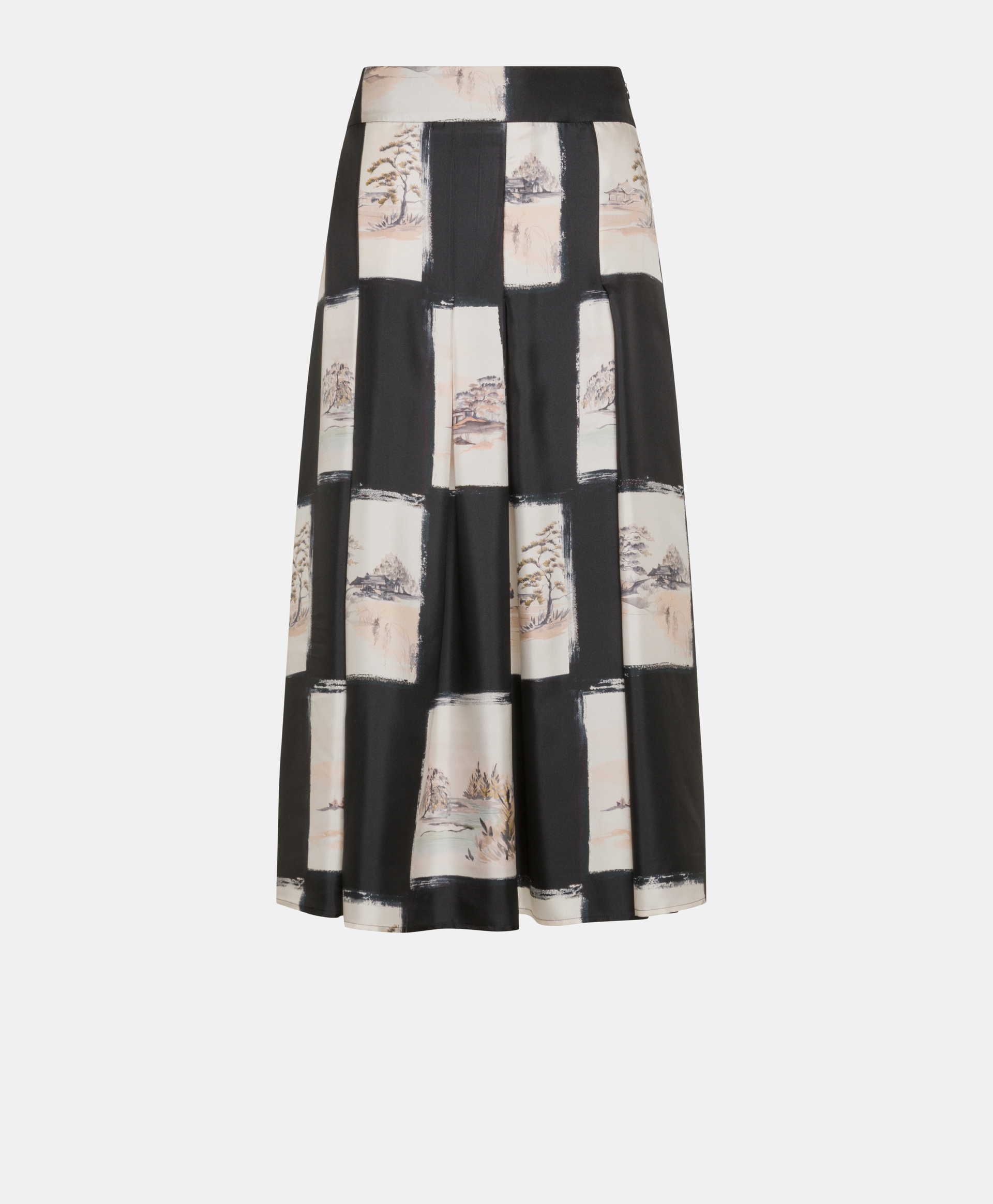HARUKA SKIRT IN PRINTED SILK TWILL - MULTICOLOR BLACK - Clothing - Momonì