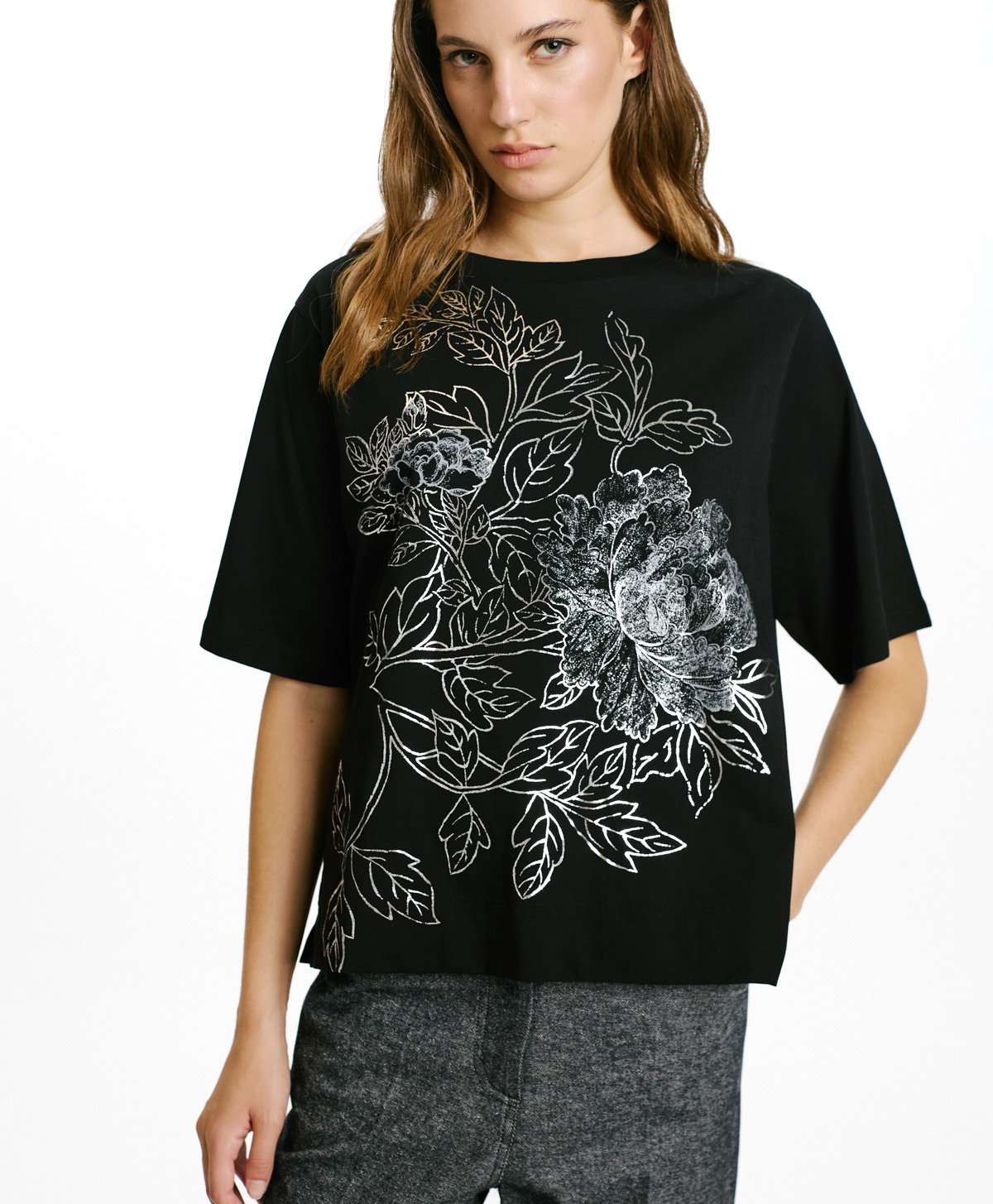 T-SHIRT IORA EN JERSEY IMPRIMÉ LAMINÉ - ARGENT - Momonì