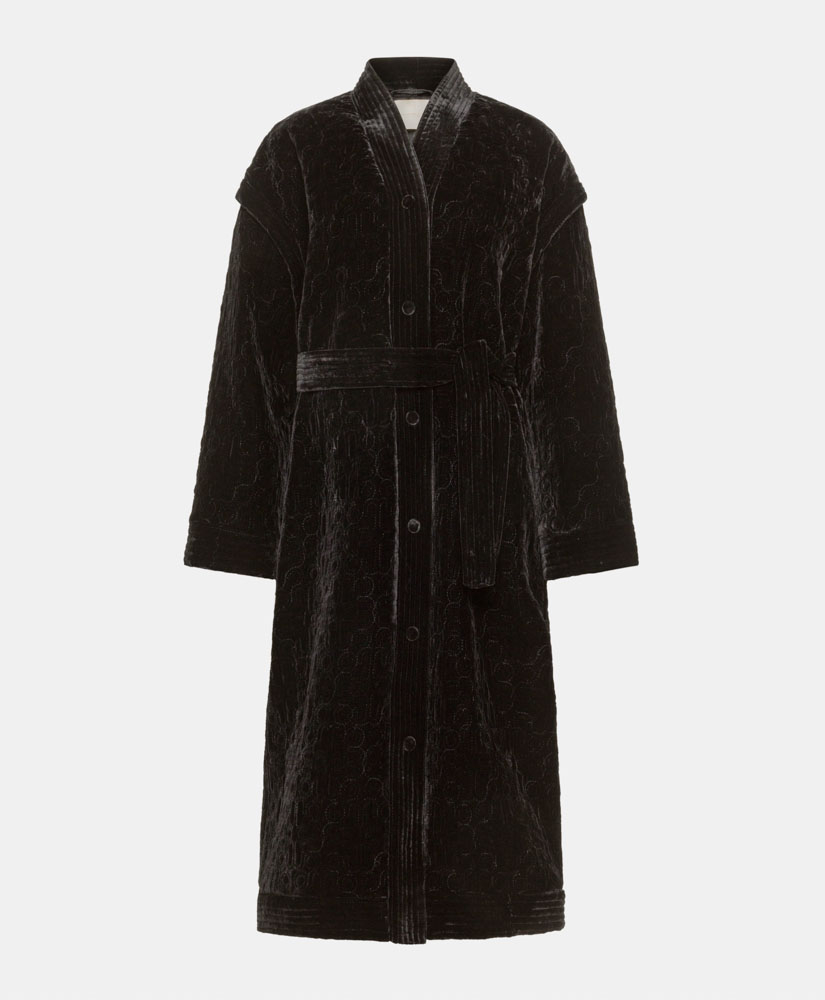 MANTEAU KISO EN VELOURS MÉLANGE DE SOIE MATELASSÉ - NOIR - Clothing - Momonì