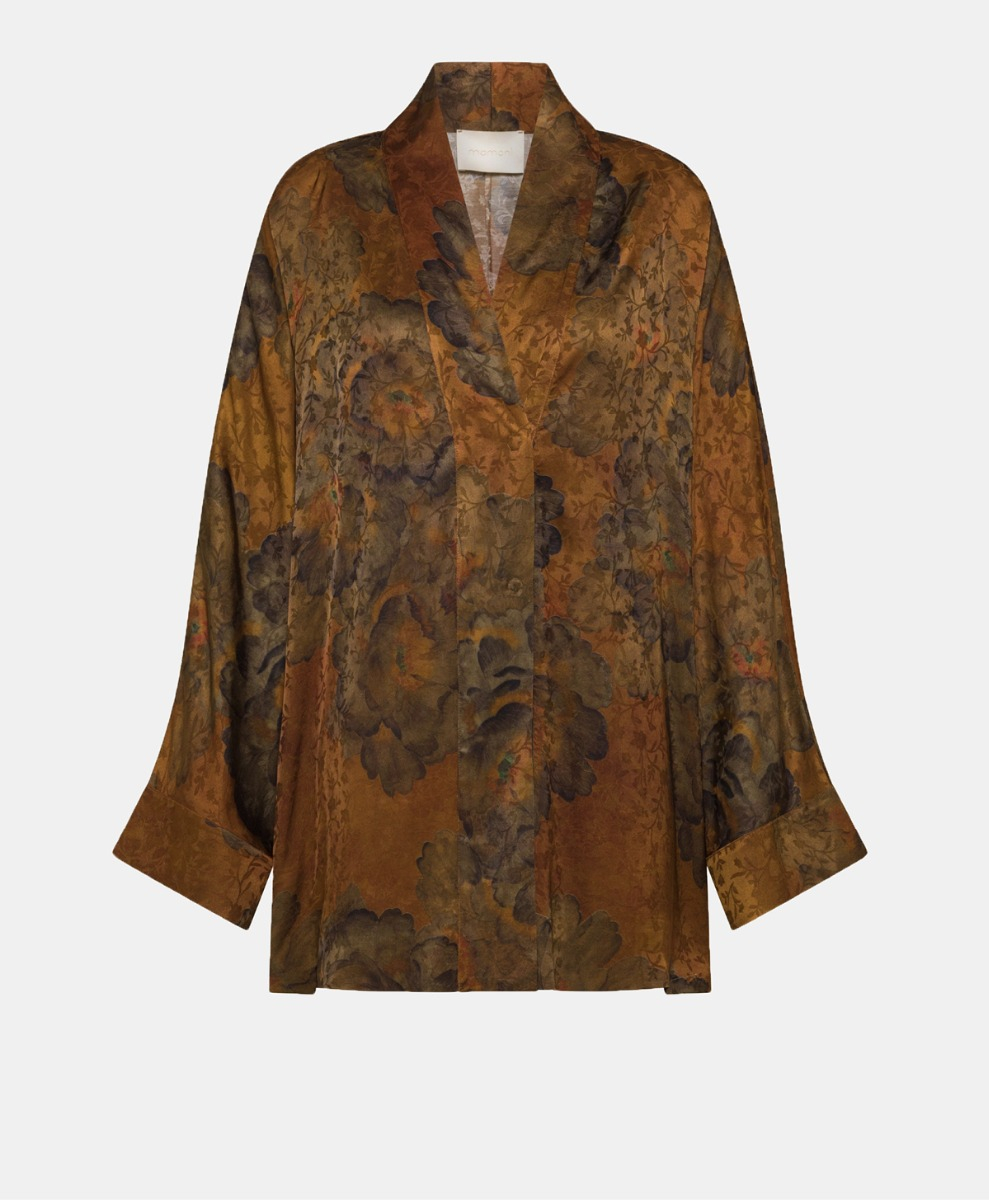 ISHIKO JACKET IN PRINTED JACQUARD VISCOSE - TOBACO/OLIVE - Clothing - Momonì