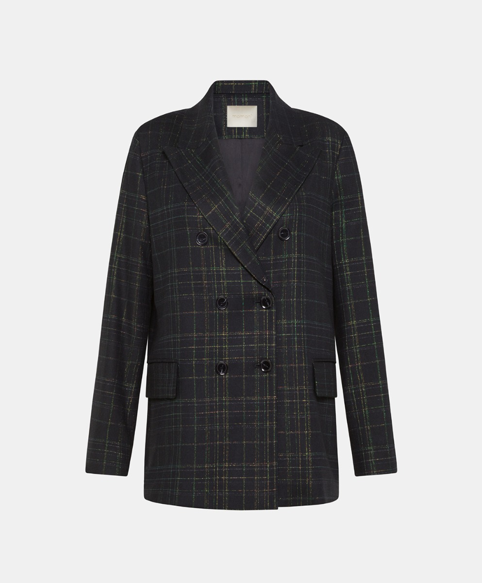 DALIA JACKET IN LUREX CHECK - BLUE/GREEN - Clothing - Momonì