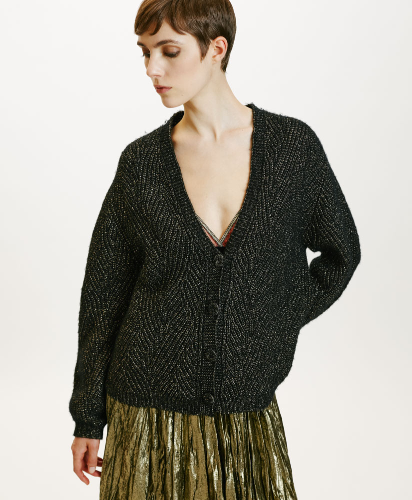 TRICOT SAIKI POINT BRODERIE LUREX - NOIR - Momonì