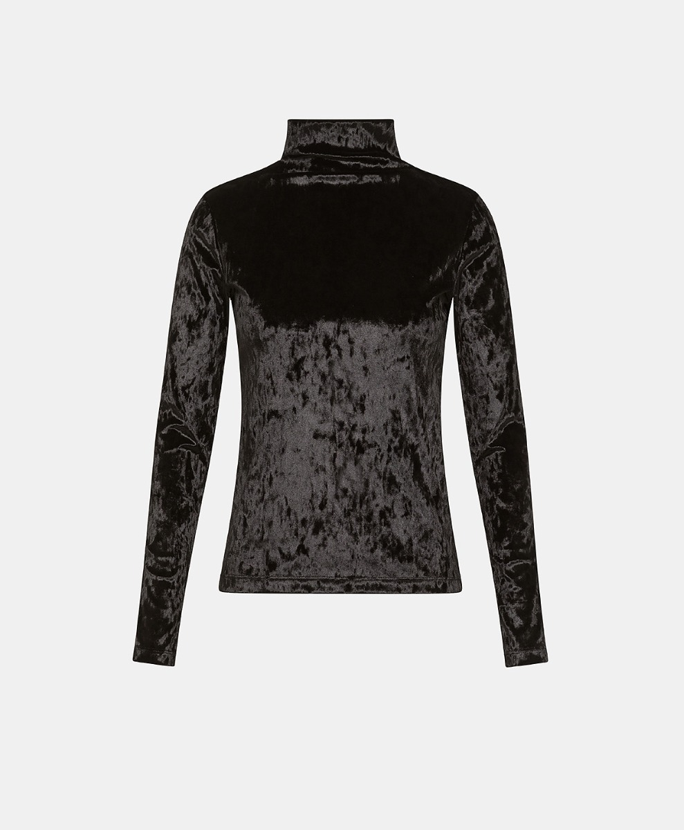 INE T-SHIRT IN STRETCH VELVET - BLACK - Momonì