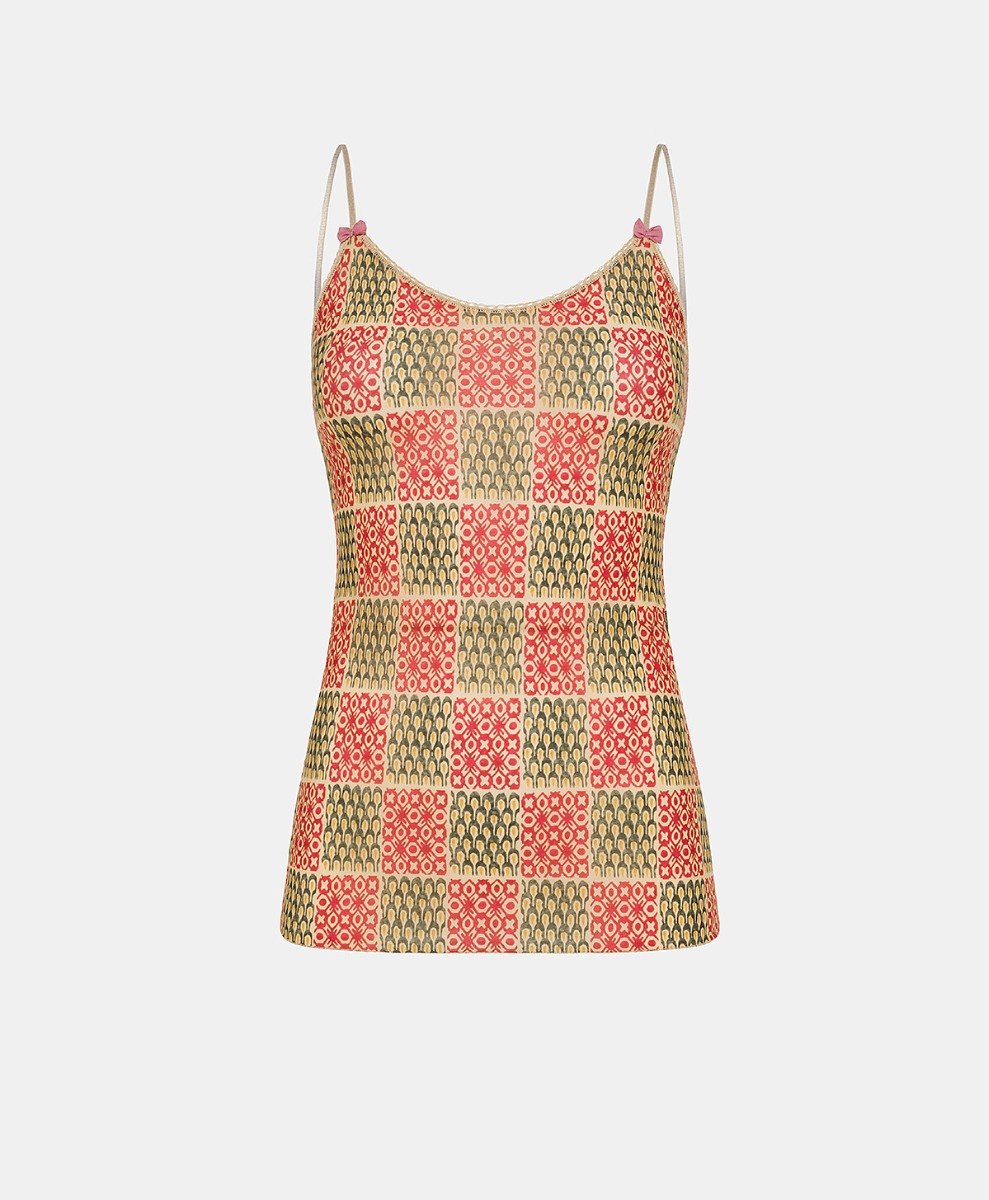 AIRELLE TOP IN PRINTED NYLON - ARMY/CORAL - Momonì