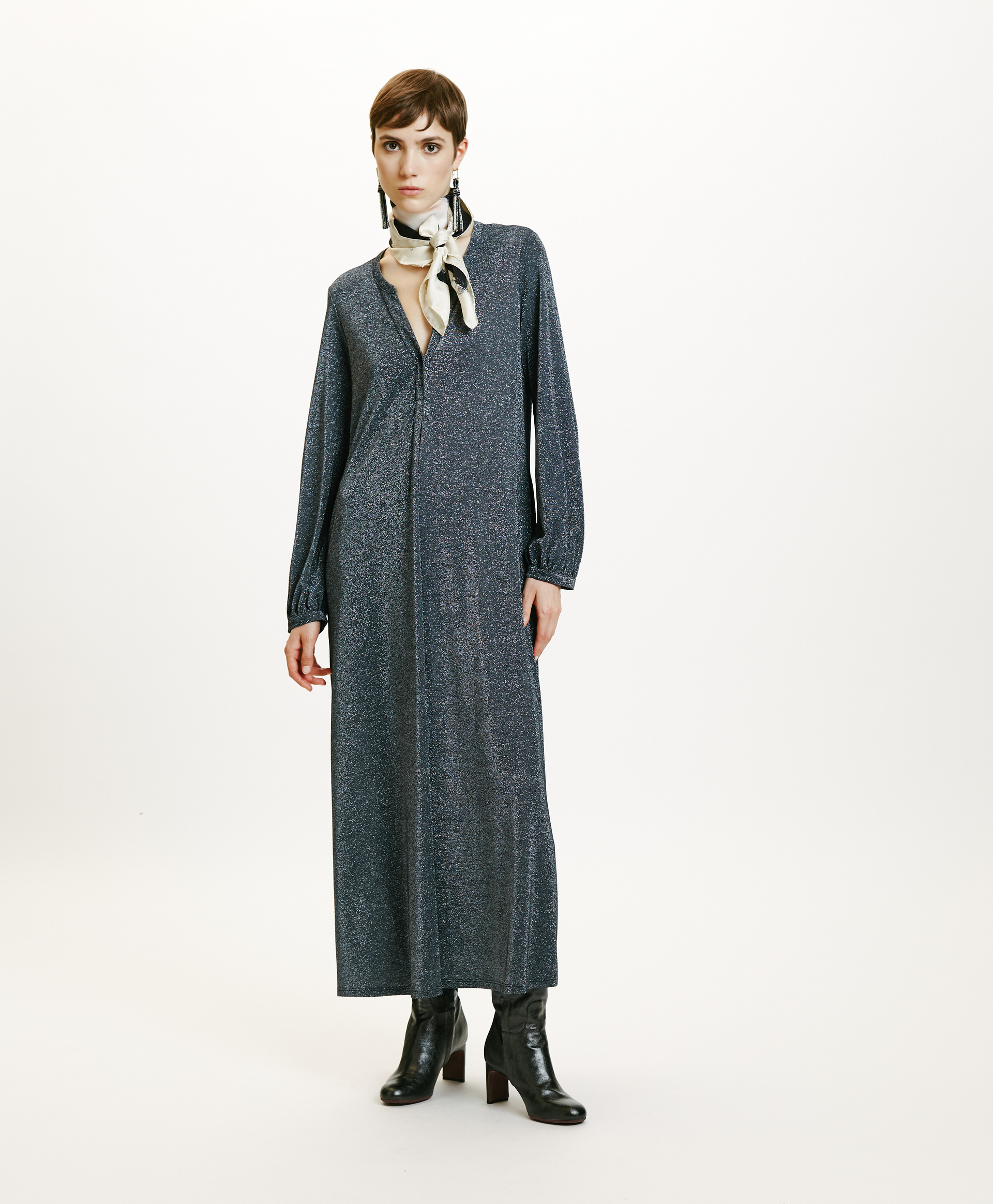 AMEDE DRESS IN JERSEY LUREX - DARK GREY - Momonì