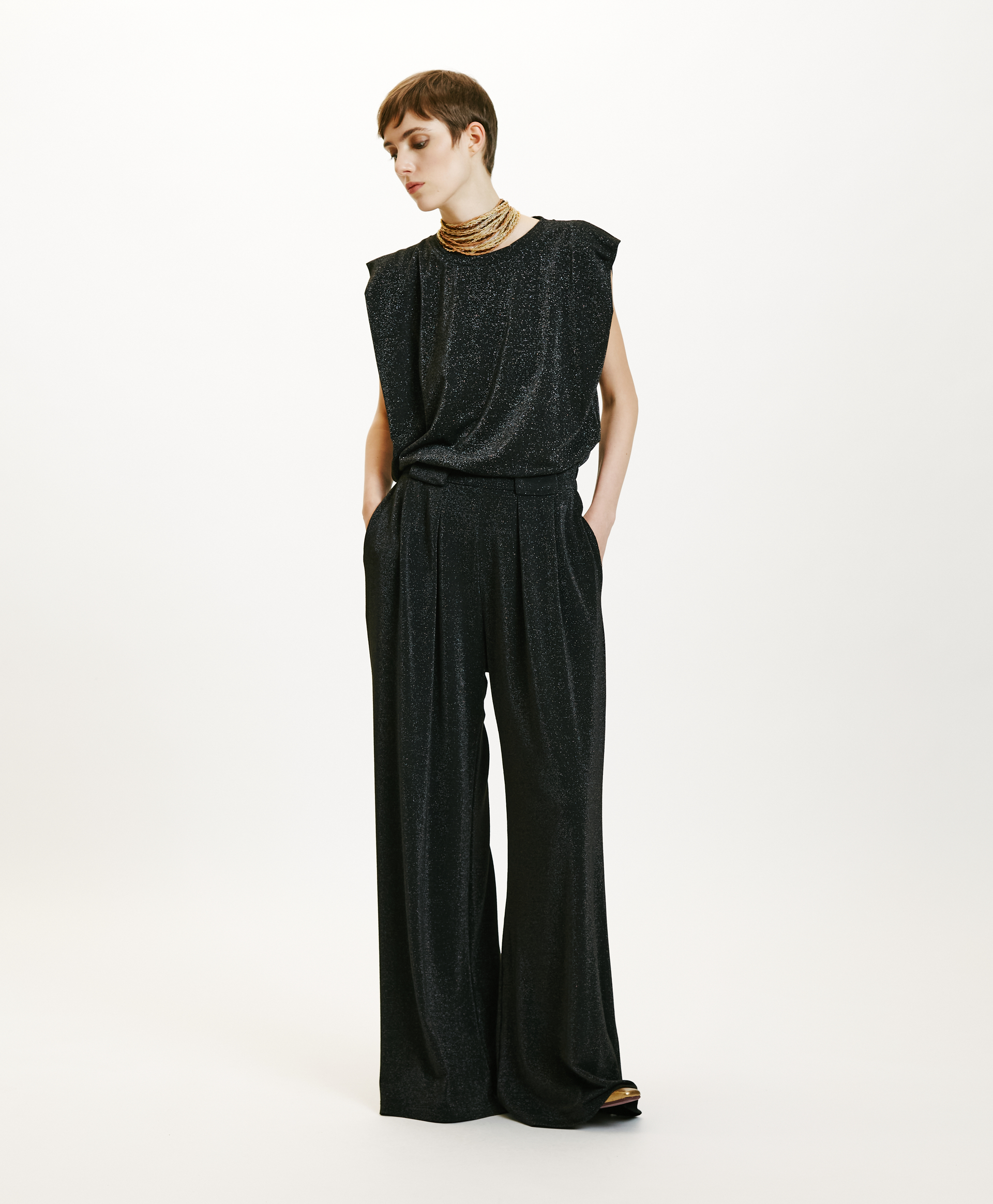 ASPEN PANT IN LUREX JERSEY - CHARCOAL GRAY - Momonì
