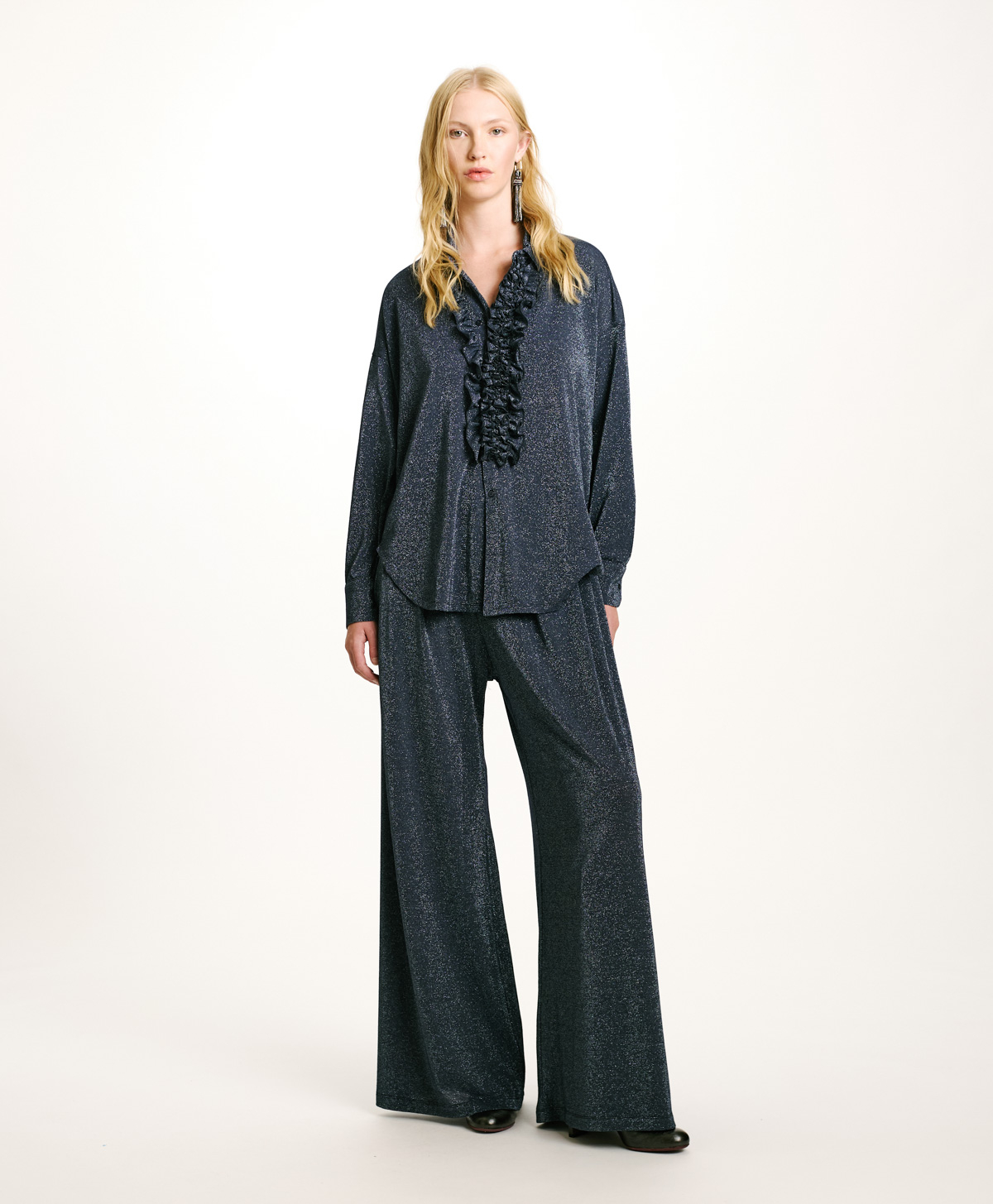BILANCIA SHIRT IN JERSEY LUREX - DENIM - Momonì