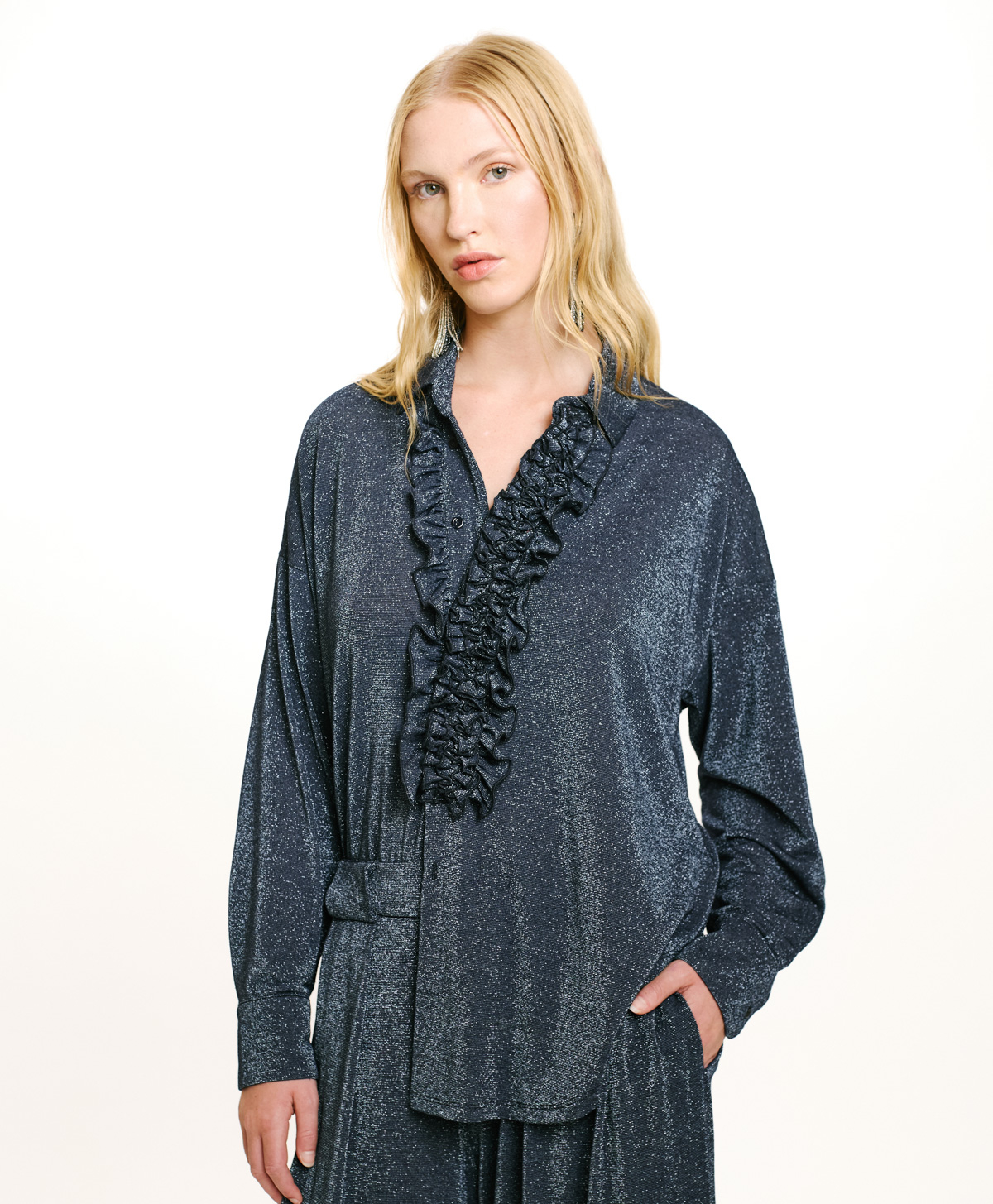 BILANCIA SHIRT IN JERSEY LUREX - DENIM - Momonì