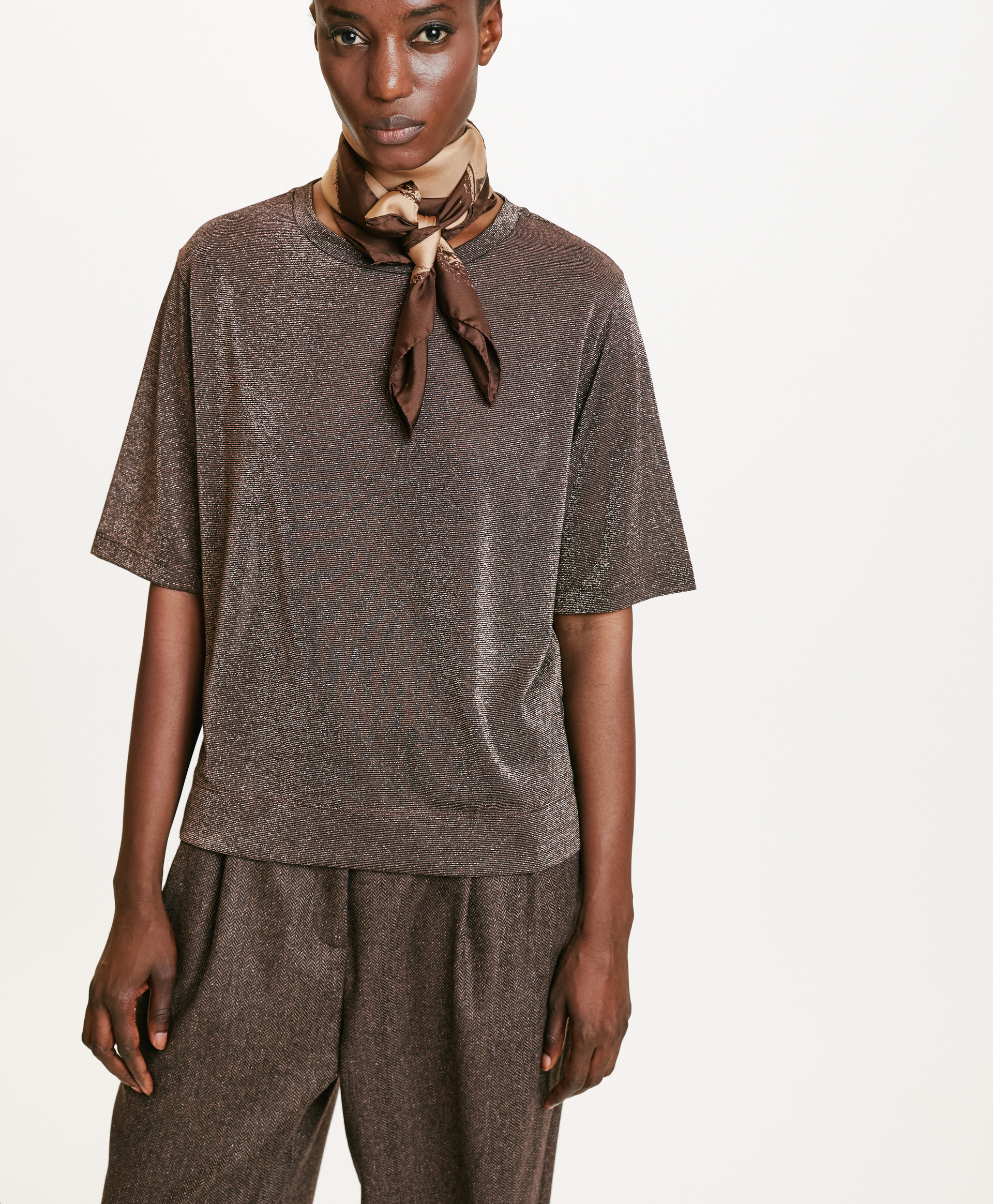 IORA TSHIRT IN JERSEY LUREX - COPPER - Momonì