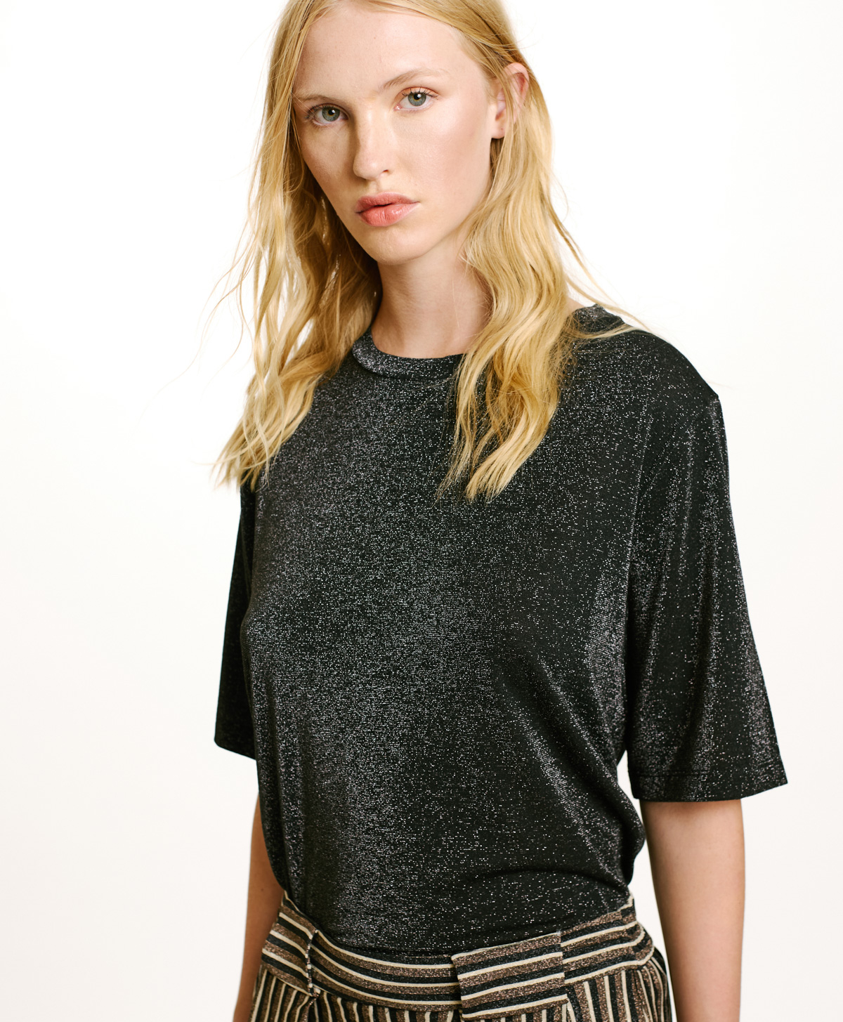 TSHIRT IORA EN JERSEY LUREX - GRIS CHARBON - Momonì