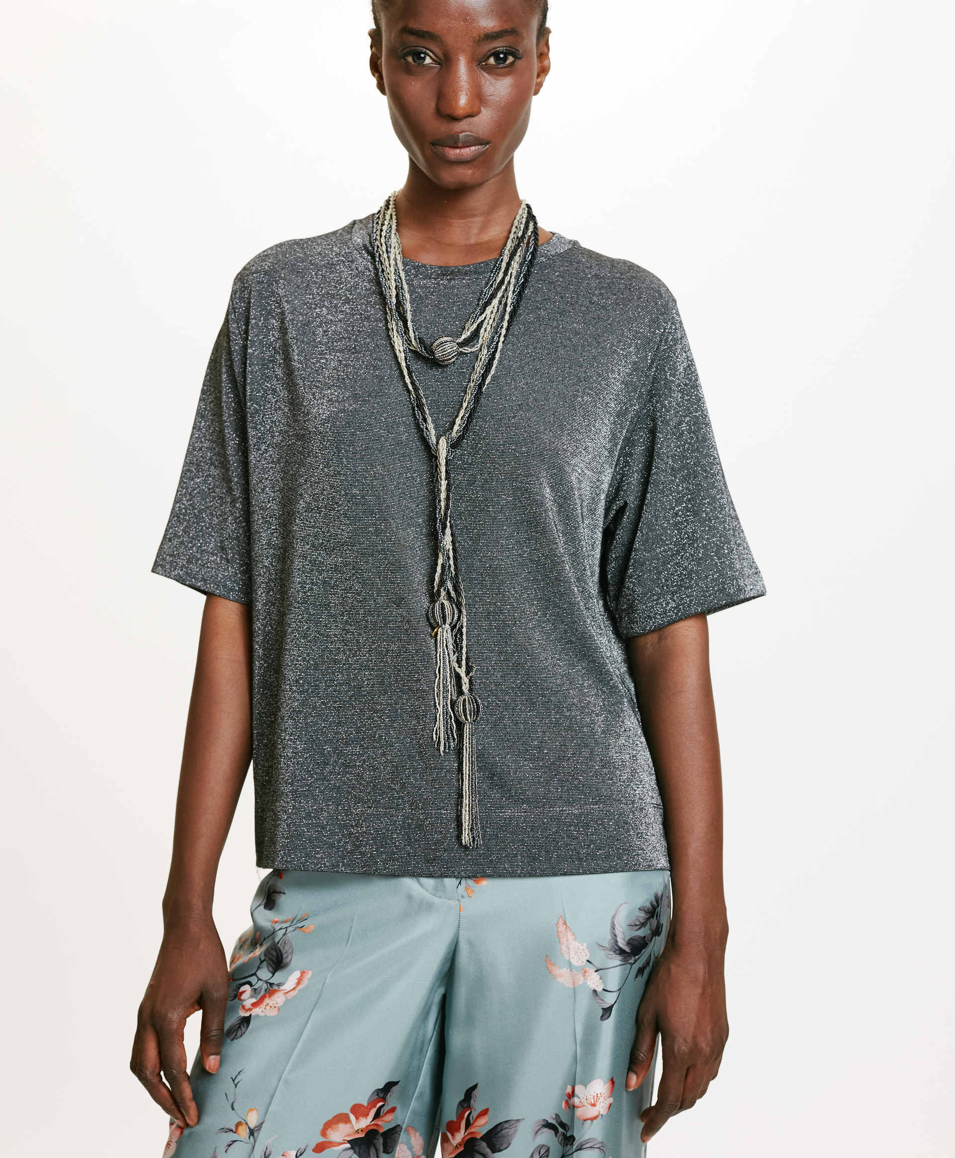 IORA TSHIRT IN JERSEY LUREX - DARK GREY - Momonì