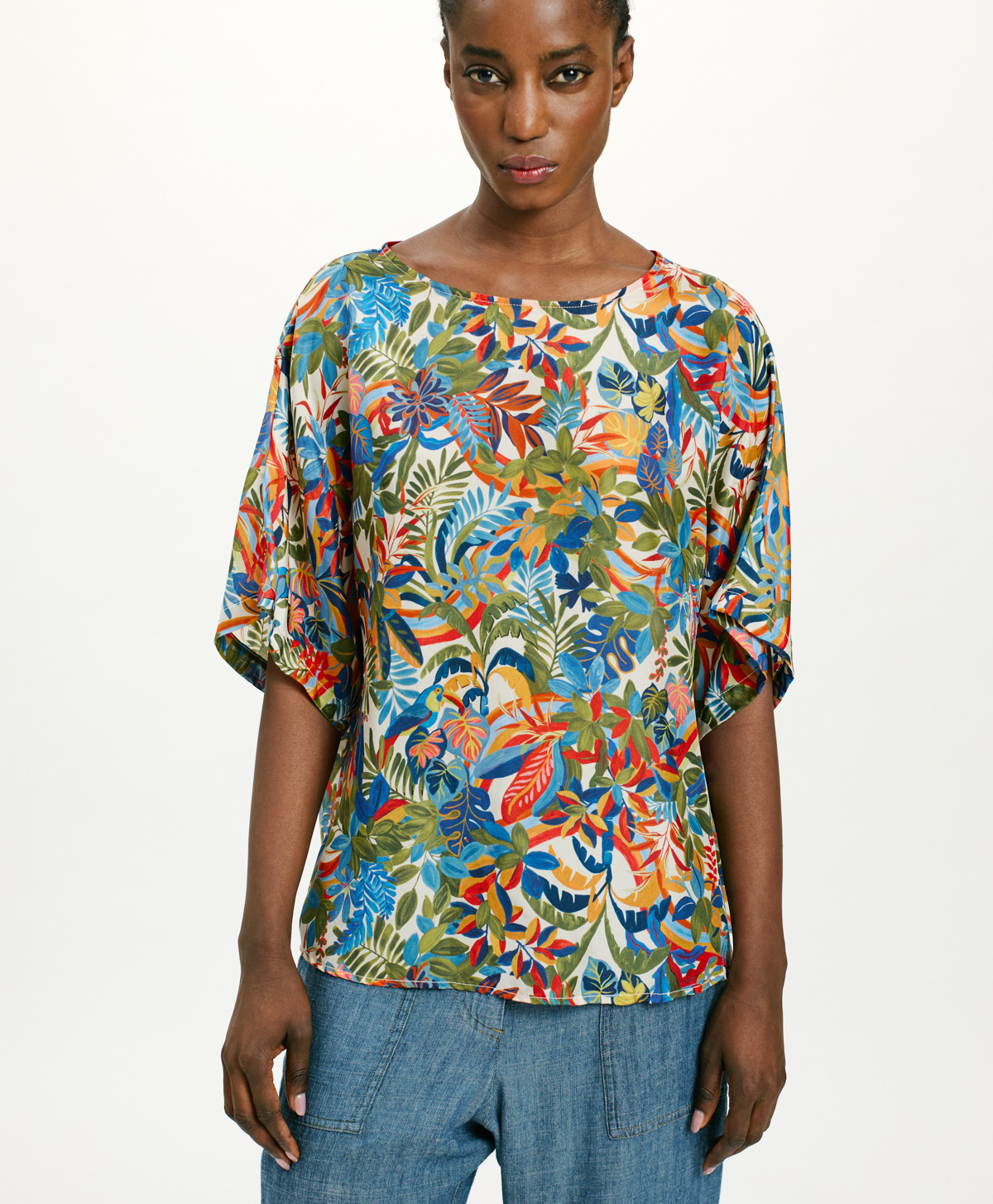 JARI BLOUSE IN PRINTED HABUTAI - MULTICOLOR CREAM - Clothing - Momonì