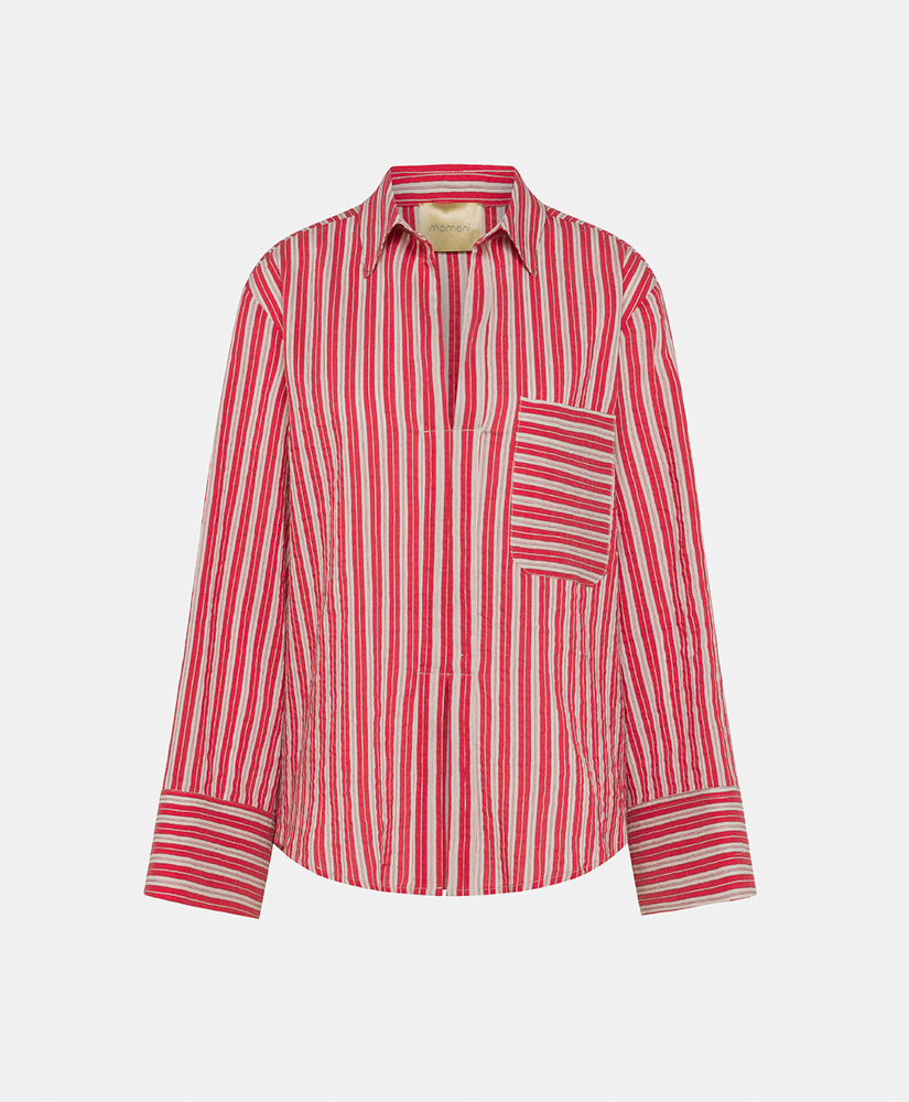 TARA BLOUSE IN STRIPED COTTON AND SILK - CREAM/RED - Clothing - Momonì