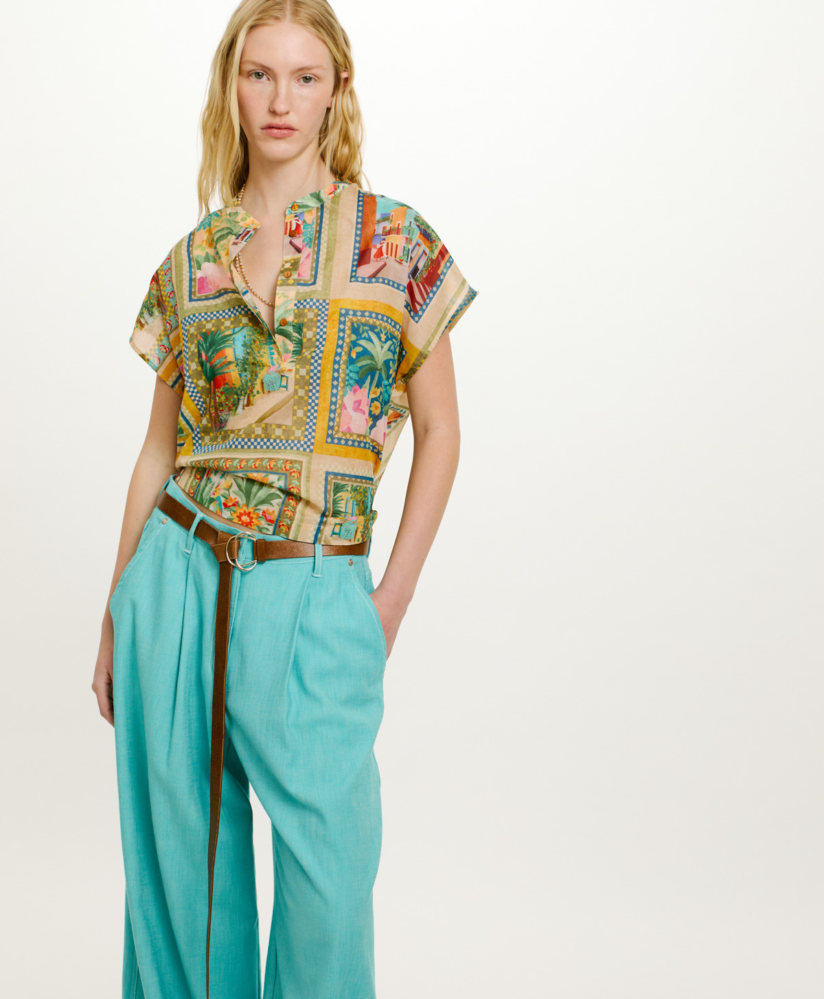 PASO BLOUSE IN PRINTED COTTON VOILE - MULTICOLOR GREEN - Clothing - Momonì