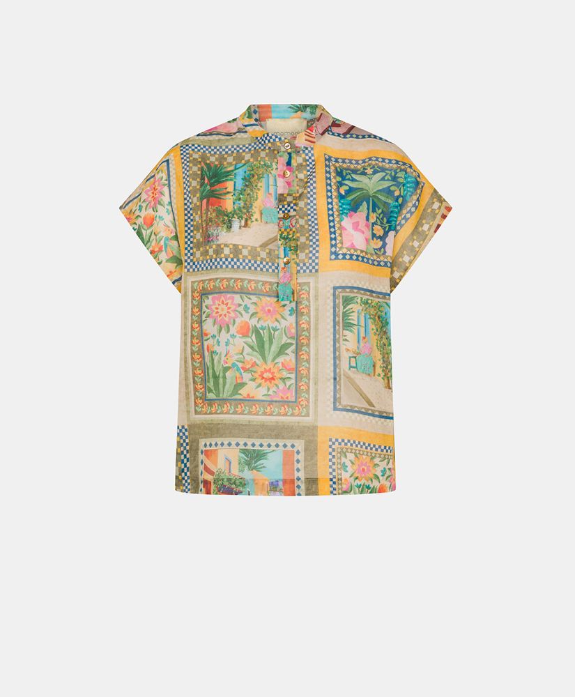 PASO BLOUSE IN PRINTED COTTON VOILE - MULTICOLOR GREEN - Clothing - Momonì