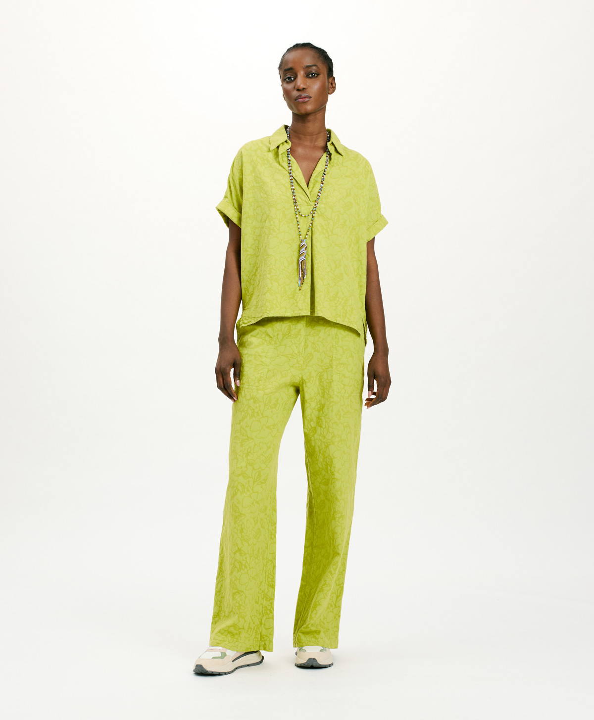 CAROLINA BLOUSE IN TEXTURED POPLIN - LIME GREEN - Clothing - Momonì