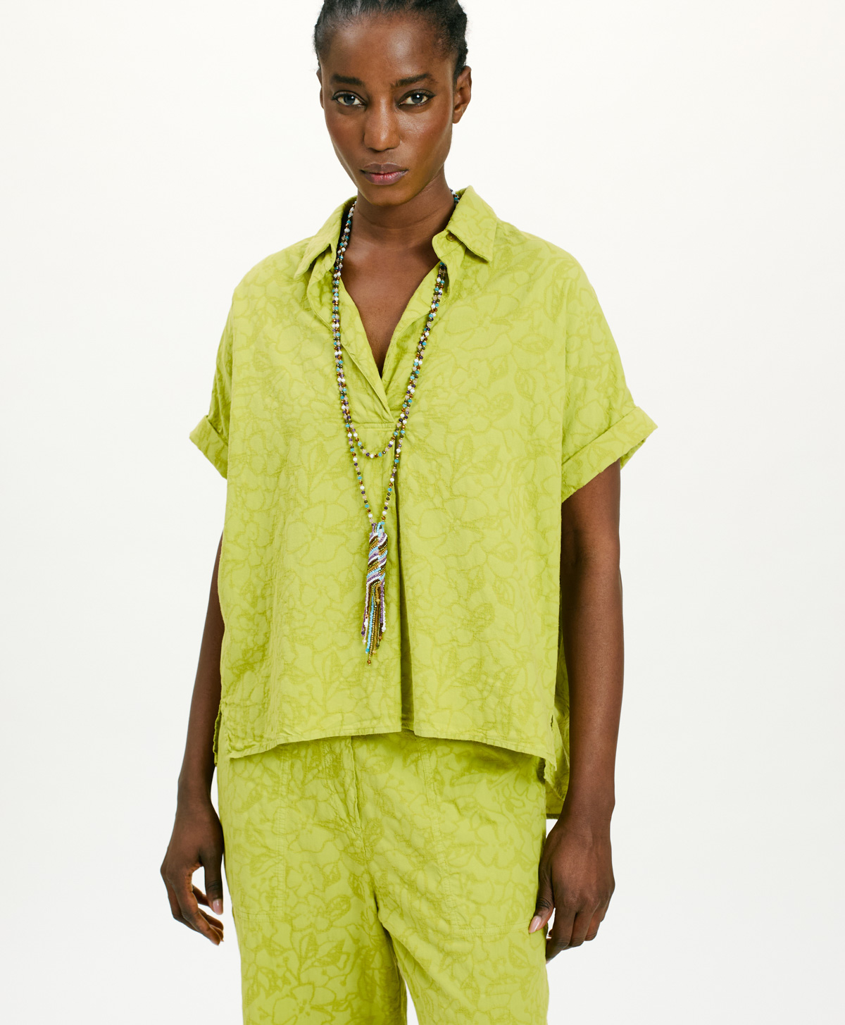 BLOUSE CAROLINA EN POPELINE FAÇONNÉE - LIME - Momonì