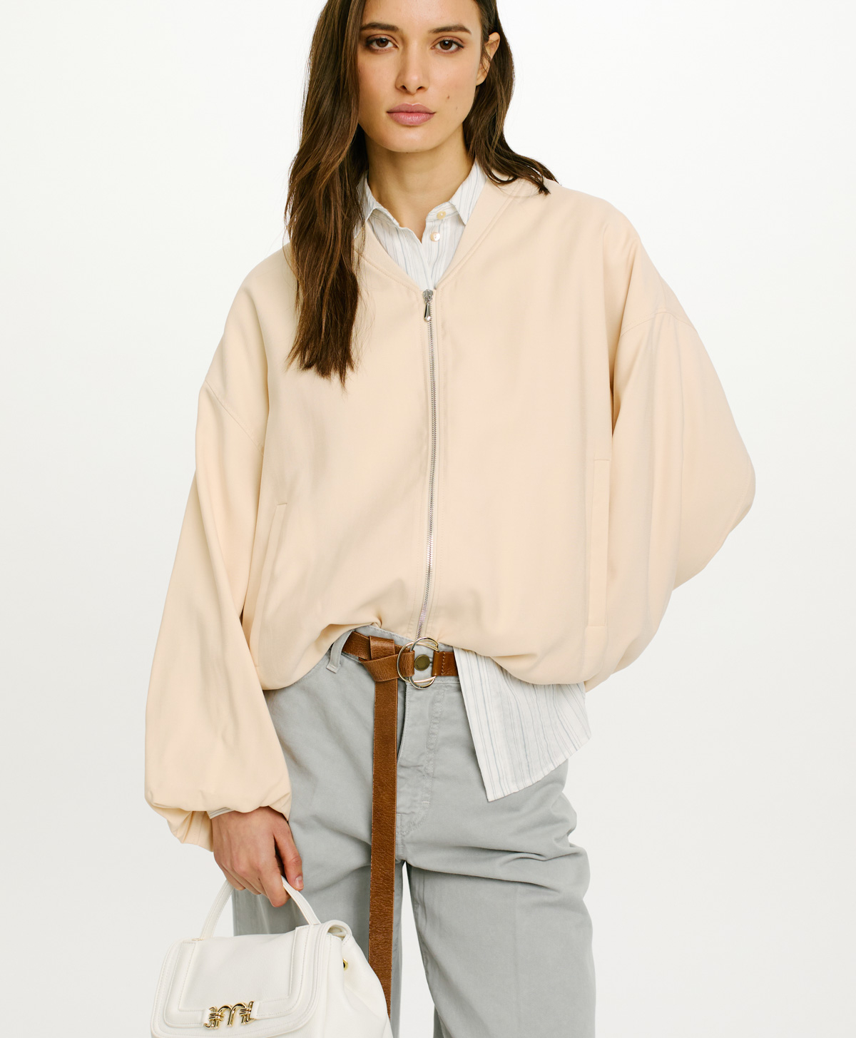 OSLO JACKET IN VISCOSE GABARDINE - CREAM - Momonì