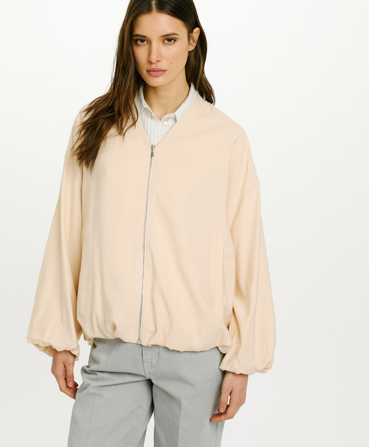 OSLO JACKET IN VISCOSE GABARDINE - CREAM - Momonì