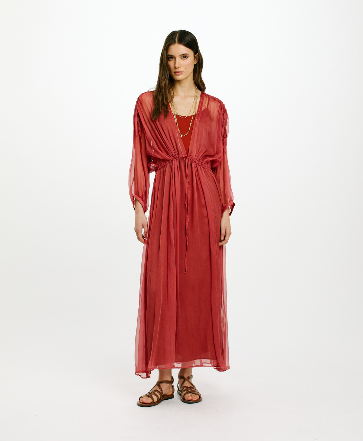 VESTITO CILE IN CHIFFON CREPON DI SETA - RUGGINE - Clothing - Momonì