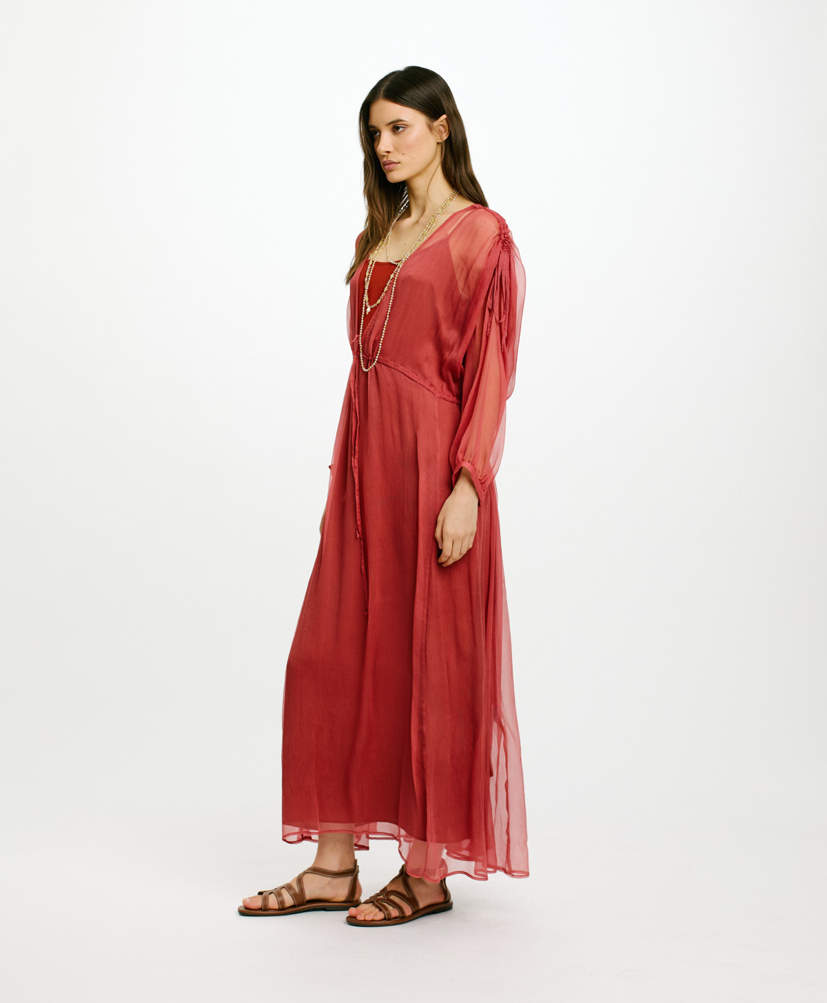 CILE DRESS IN SILK CHIFFON CREPON - RUST - Momonì