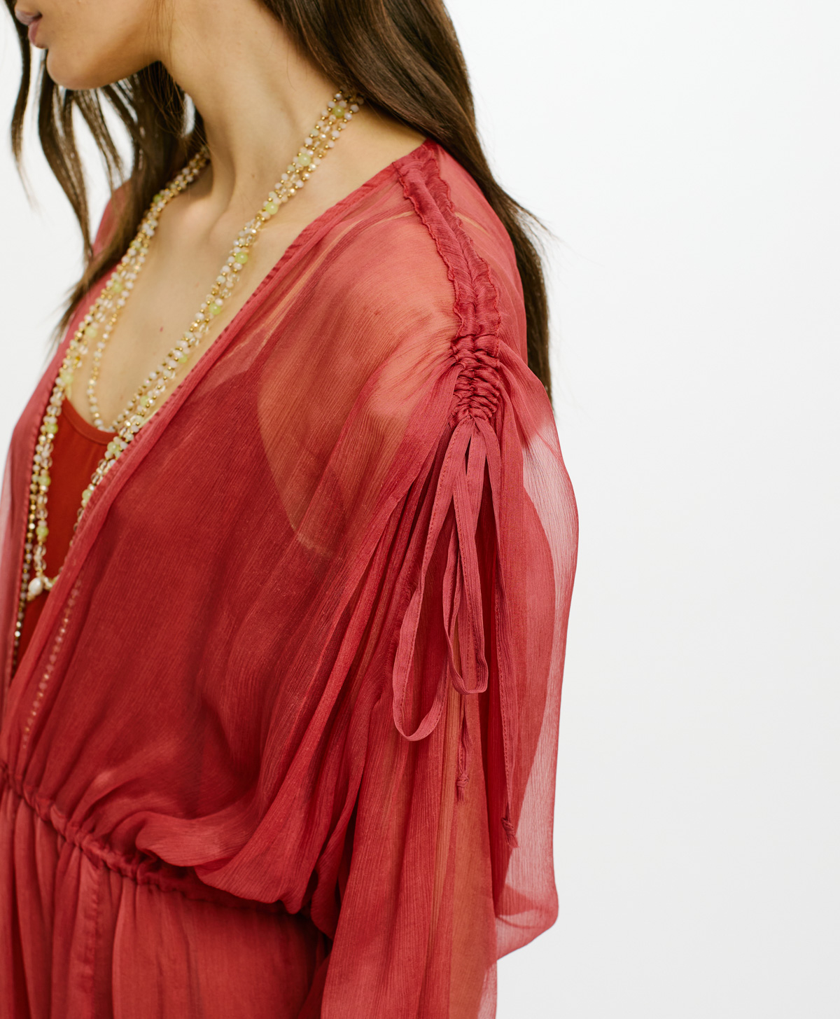 CILE DRESS IN SILK CHIFFON CREPON - RUST - Momonì