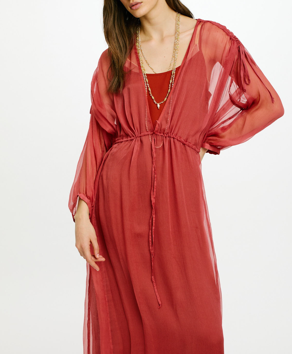 CILE DRESS IN SILK CHIFFON CREPON - RUST - Momonì