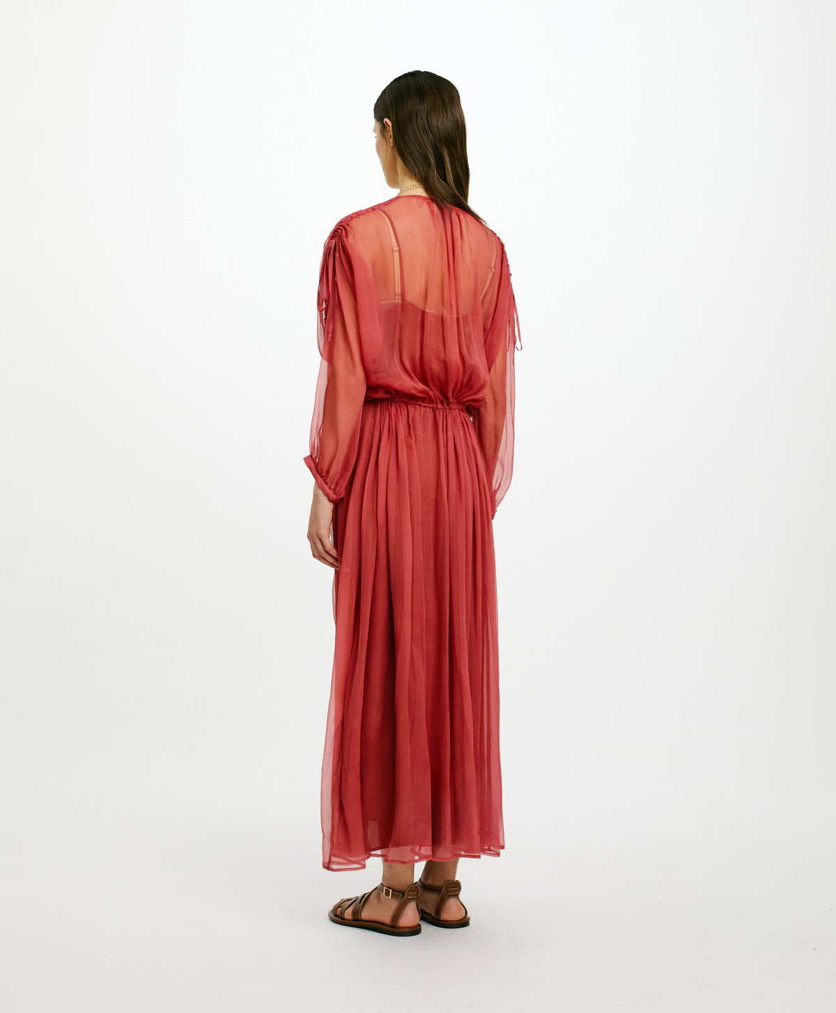 CILE DRESS IN SILK CHIFFON CREPON - RUST - Momonì