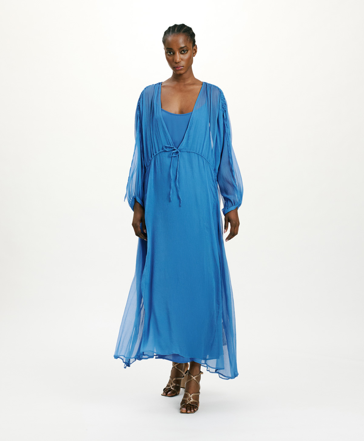 VESTITO CILE IN CHIFFON CREPON DI SETA - COBALTO - Clothing - Momonì