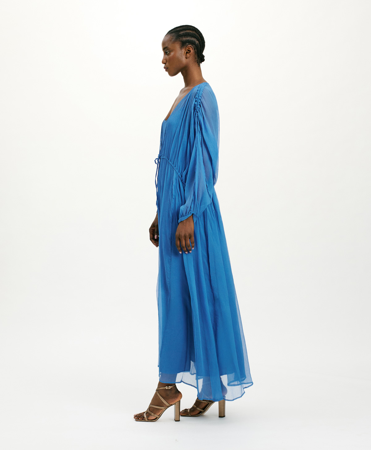 CILE DRESS IN SILK CHIFFON CREPON - COBALT - Momonì